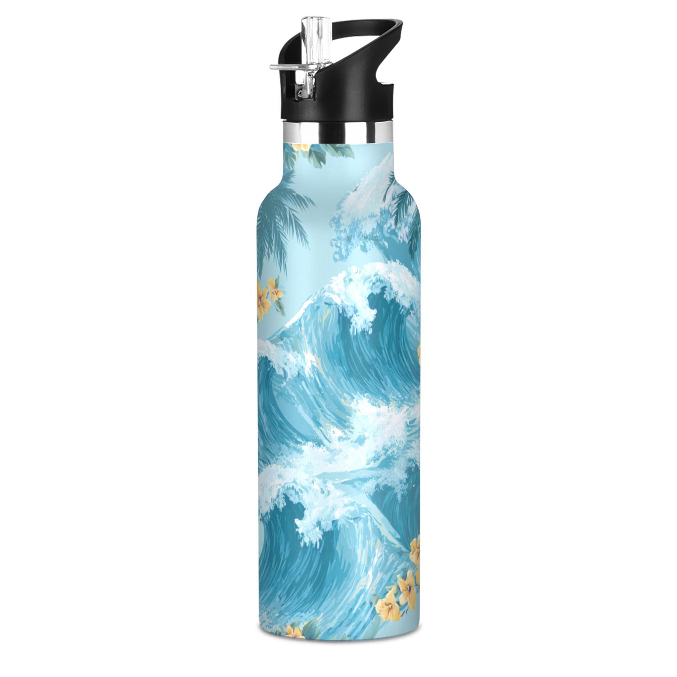600ML Stainless Steel Insulated Cup Sports Water Bottle Portable Thermos Cup Water Glasses Insulated Tumblers Convenient and Durable Artistic Waves