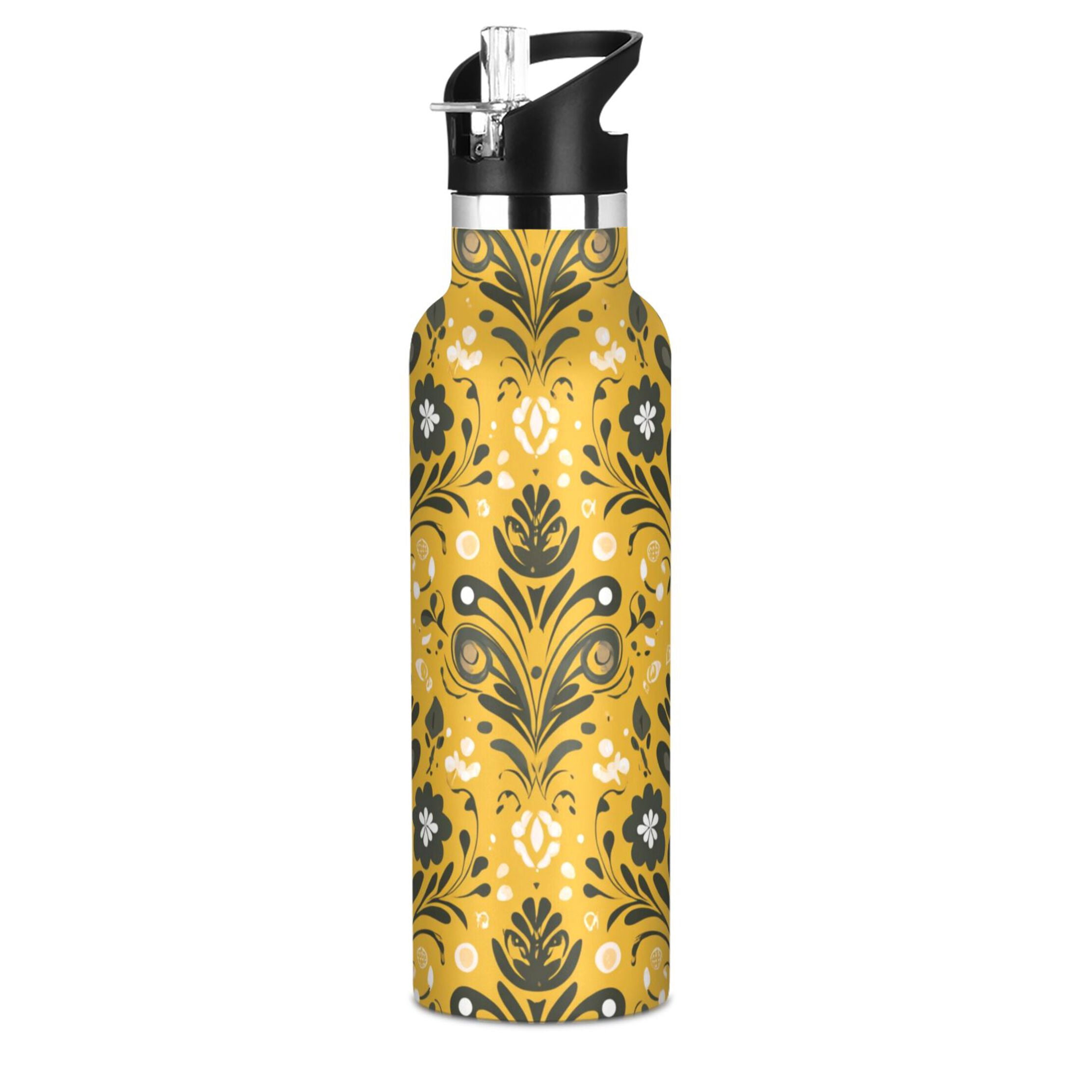 600ML Stainless Steel Insulated Cup Sports Water Bottle Portable Thermos Cup Water Glasses Insulated Tumblers Convenient and Durable Beautiful Yellow