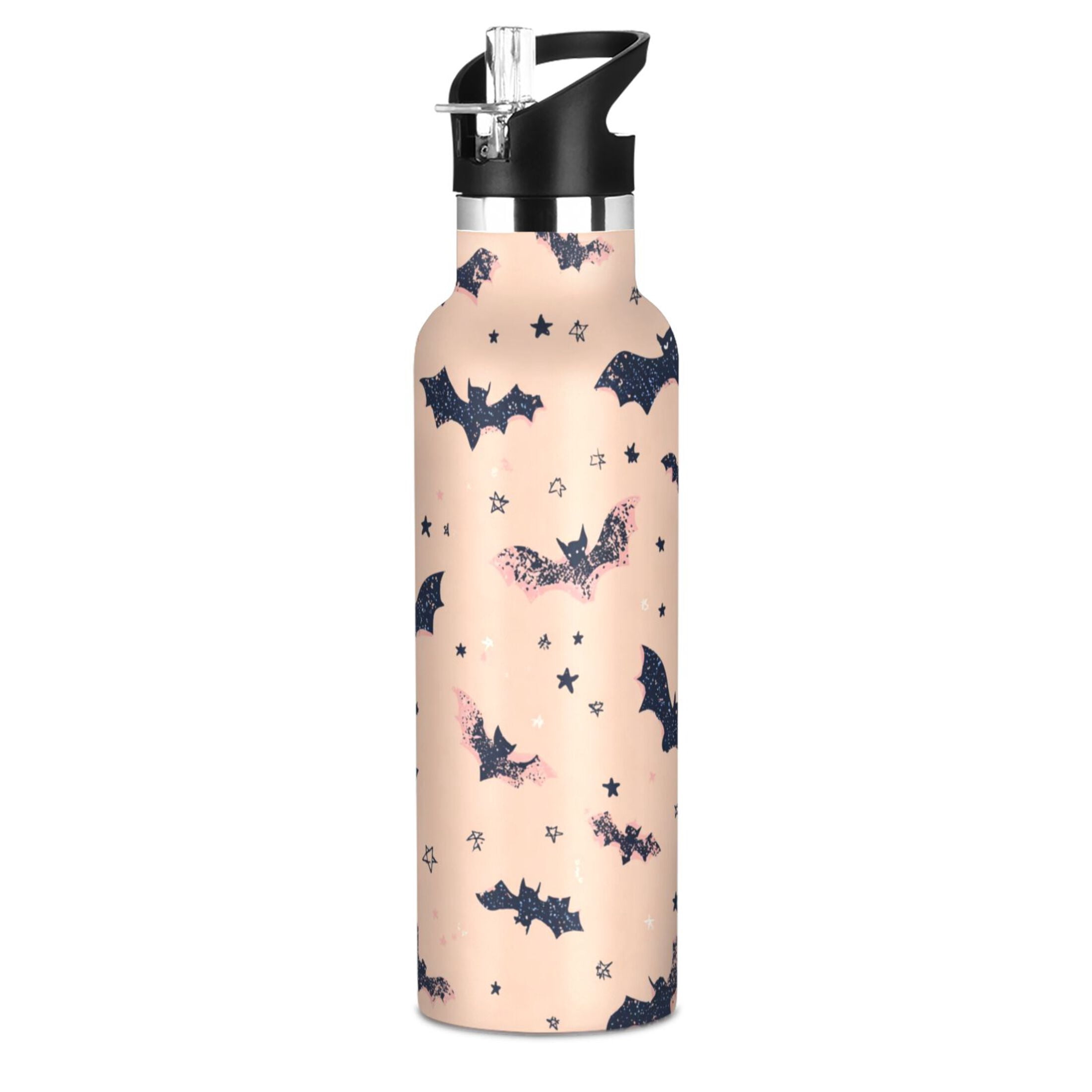 600ML Stainless Steel Insulated Cup Sports Water Bottle Portable Thermos Cup Water Glasses Insulated Tumblers Convenient and Durable Black Bats