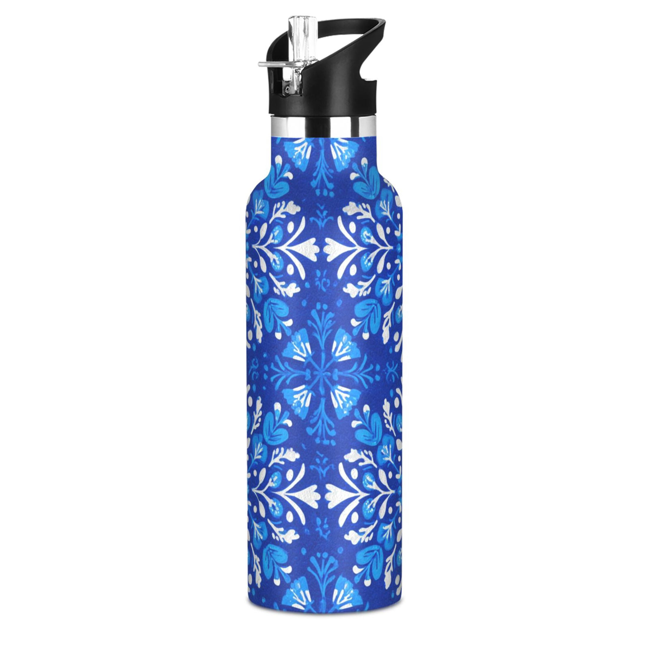600ML Stainless Steel Insulated Cup Sports Water Bottle Portable Thermos Cup Water Glasses Insulated Tumblers Convenient and Durable Blue Beautiful