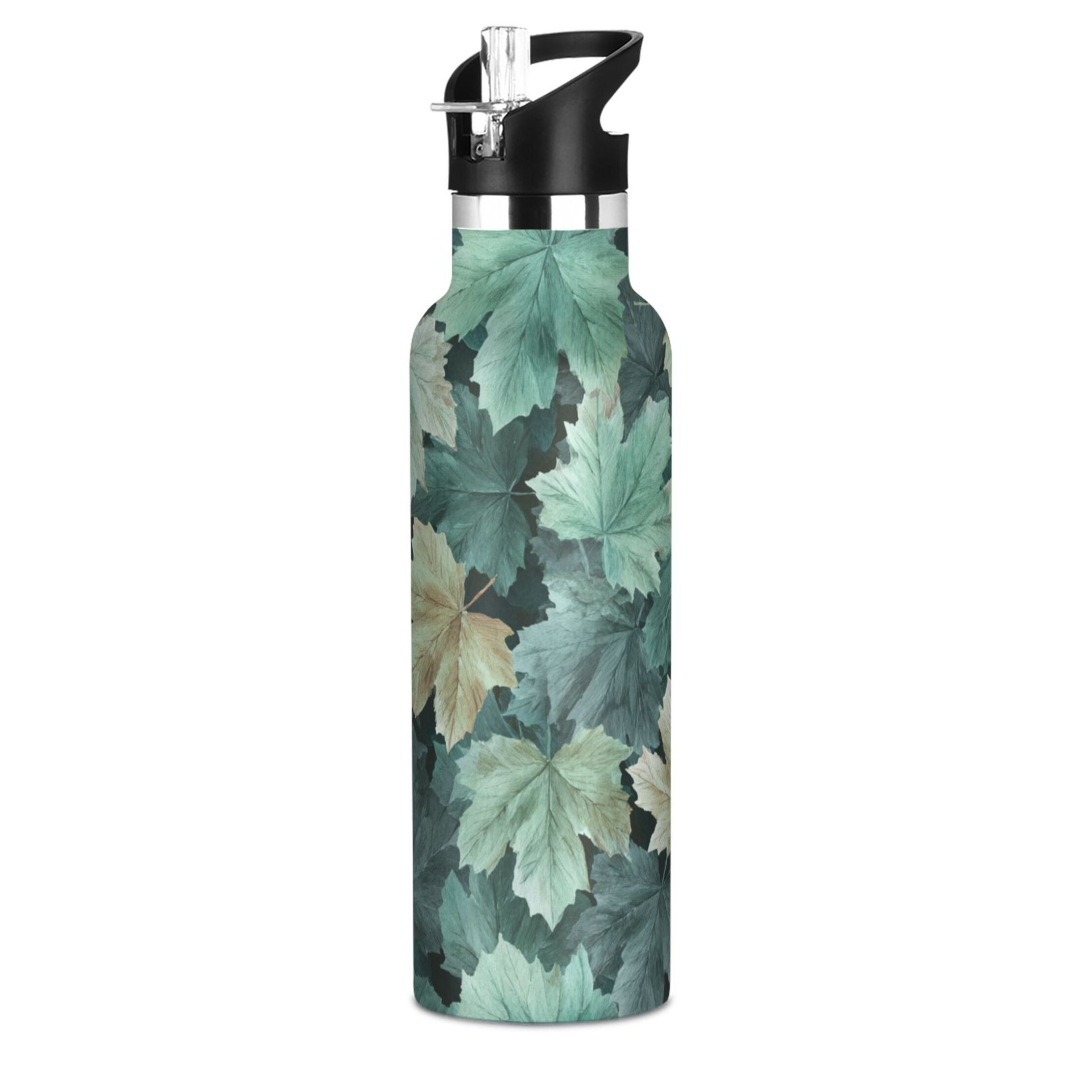 600ML Stainless Steel Insulated Cup Sports Water Bottle Portable Thermos Cup Water Glasses Insulated Tumblers Convenient and Durable Blue Maple Leaf