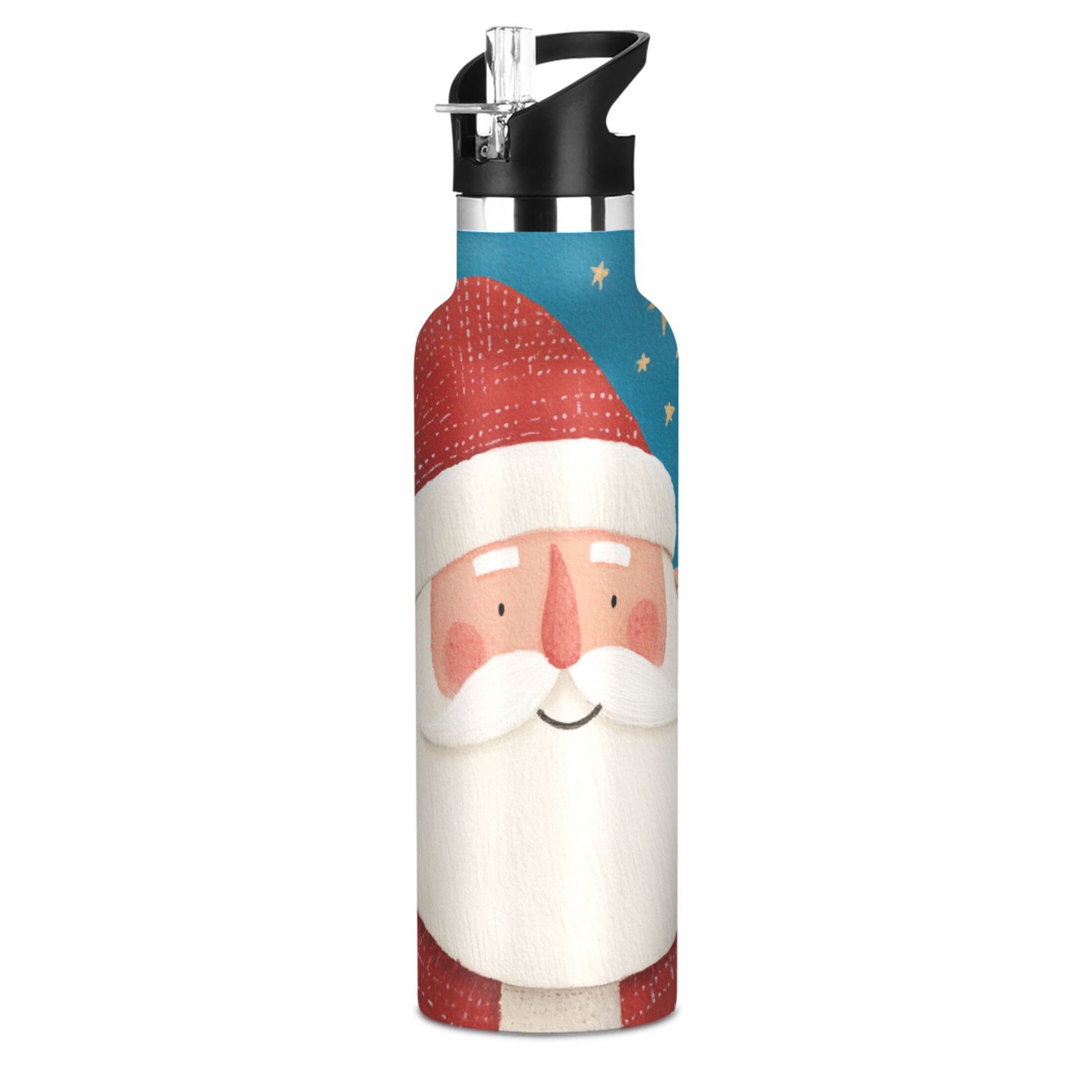 600ML Stainless Steel Insulated Cup Sports Water Bottle Portable Thermos Cup Water Glasses Insulated Tumblers Convenient and Durable Blue Santa Claus