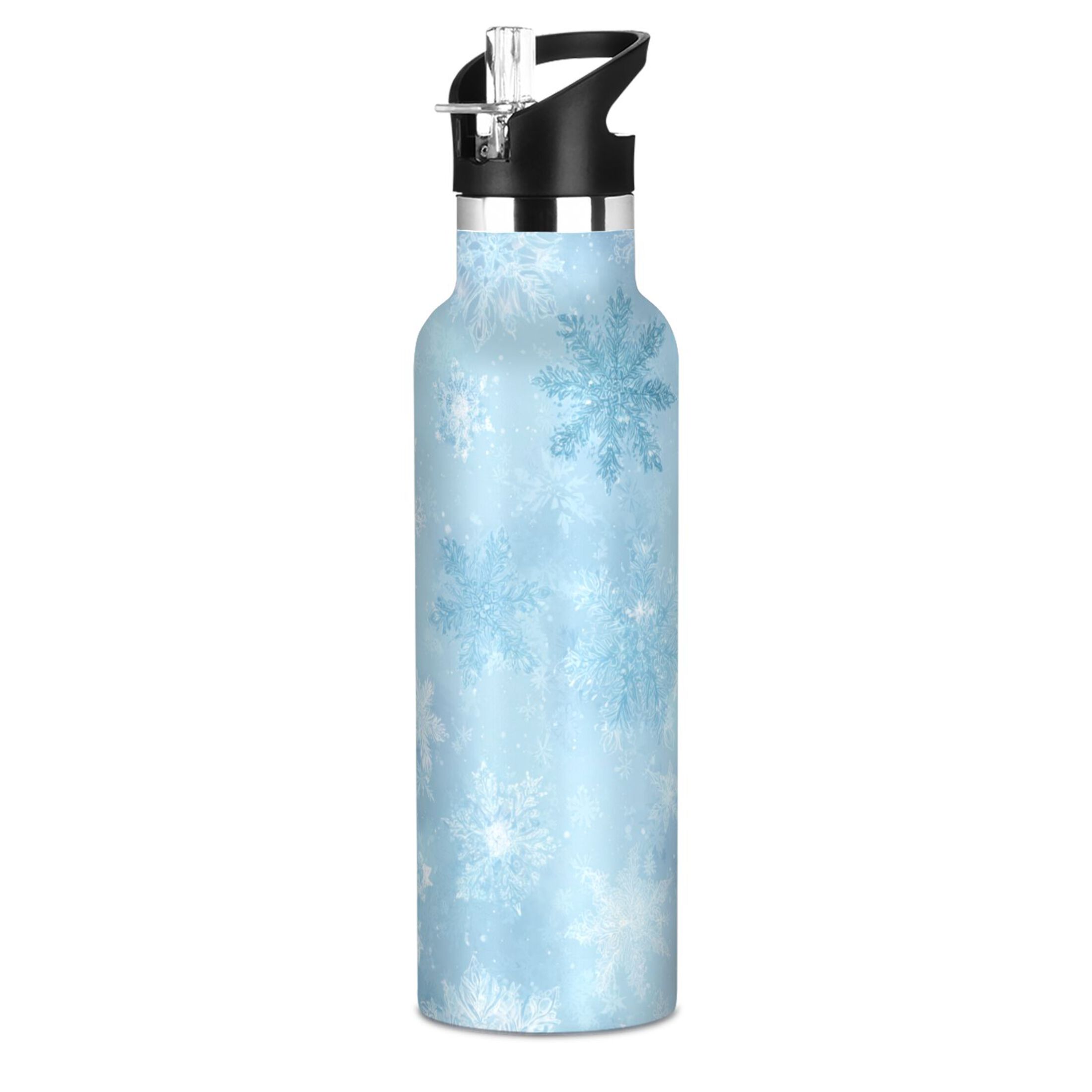 600ML Stainless Steel Insulated Cup Sports Water Bottle Portable Thermos Cup Water Glasses Insulated Tumblers Convenient and Durable Blue Snowflakes