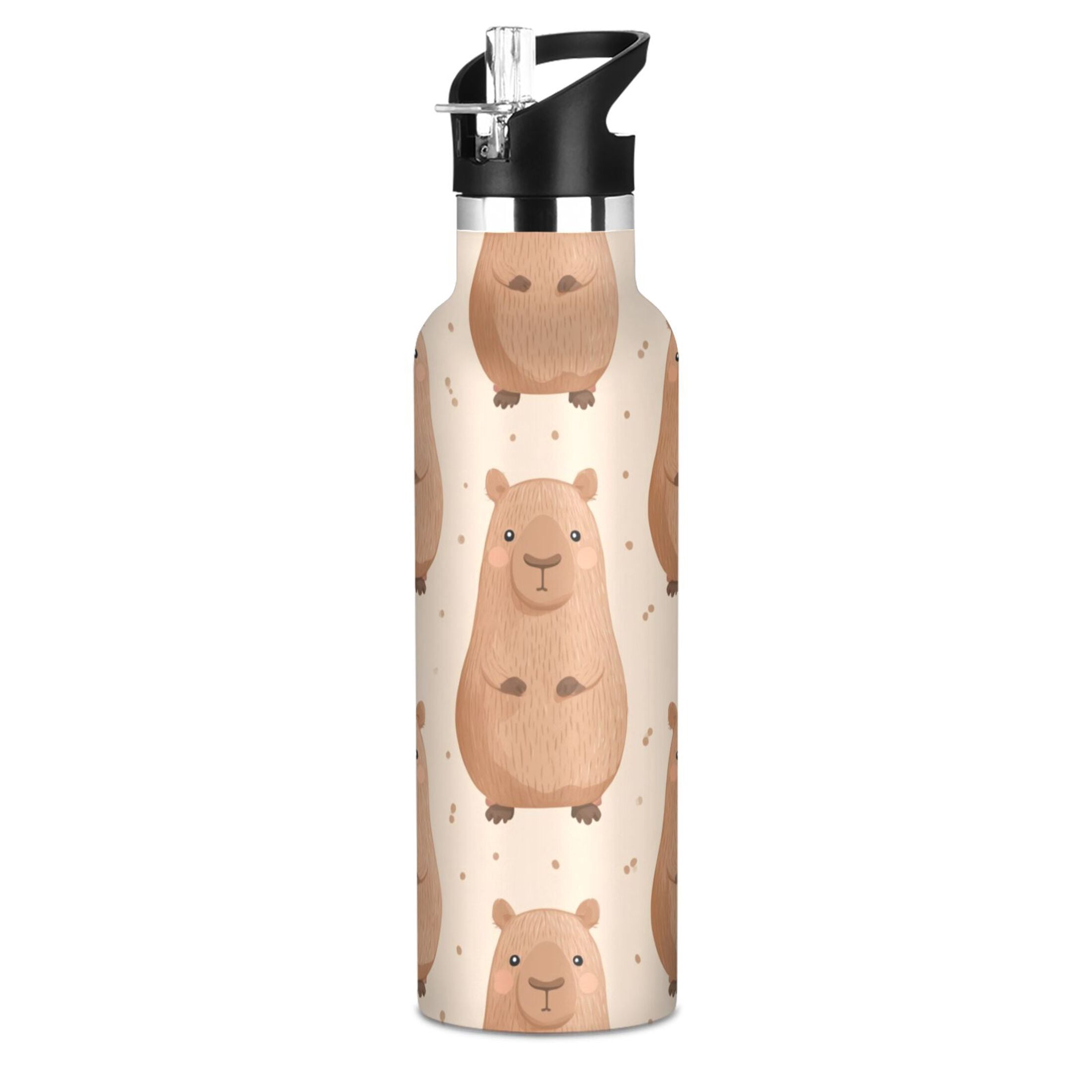 600ML Stainless Steel Insulated Cup Sports Water Bottle Portable Thermos Cup Water Glasses Insulated Tumblers Convenient and Durable Capibara Cute
