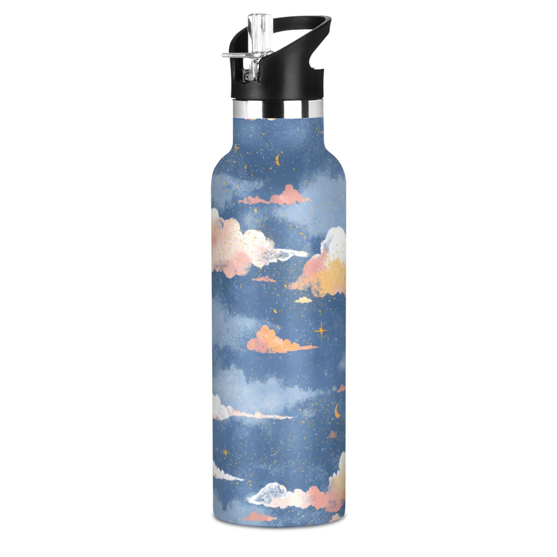 600ML Stainless Steel Insulated Cup Sports Water Bottle Portable Thermos Cup Water Glasses Insulated Tumblers Convenient and Durable Cartoon Sky