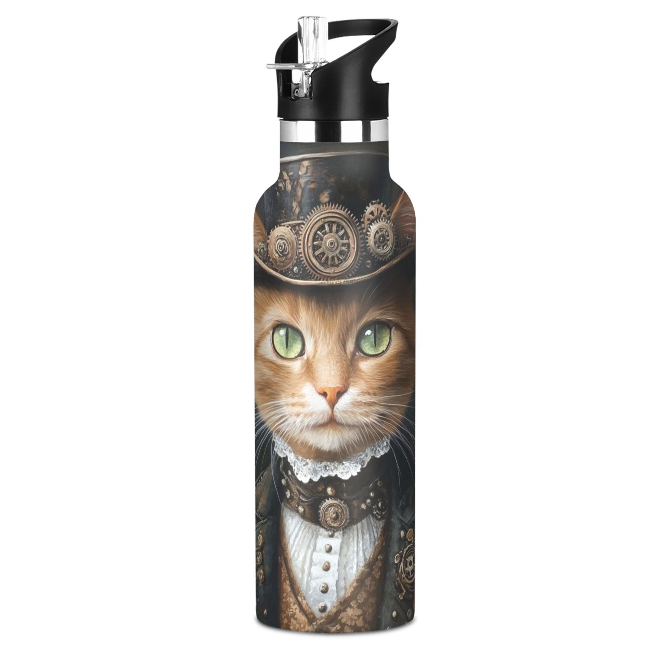 600ML Stainless Steel Insulated Cup Sports Water Bottle Portable Thermos Cup Water Glasses Insulated Tumblers Convenient and Durable Cat