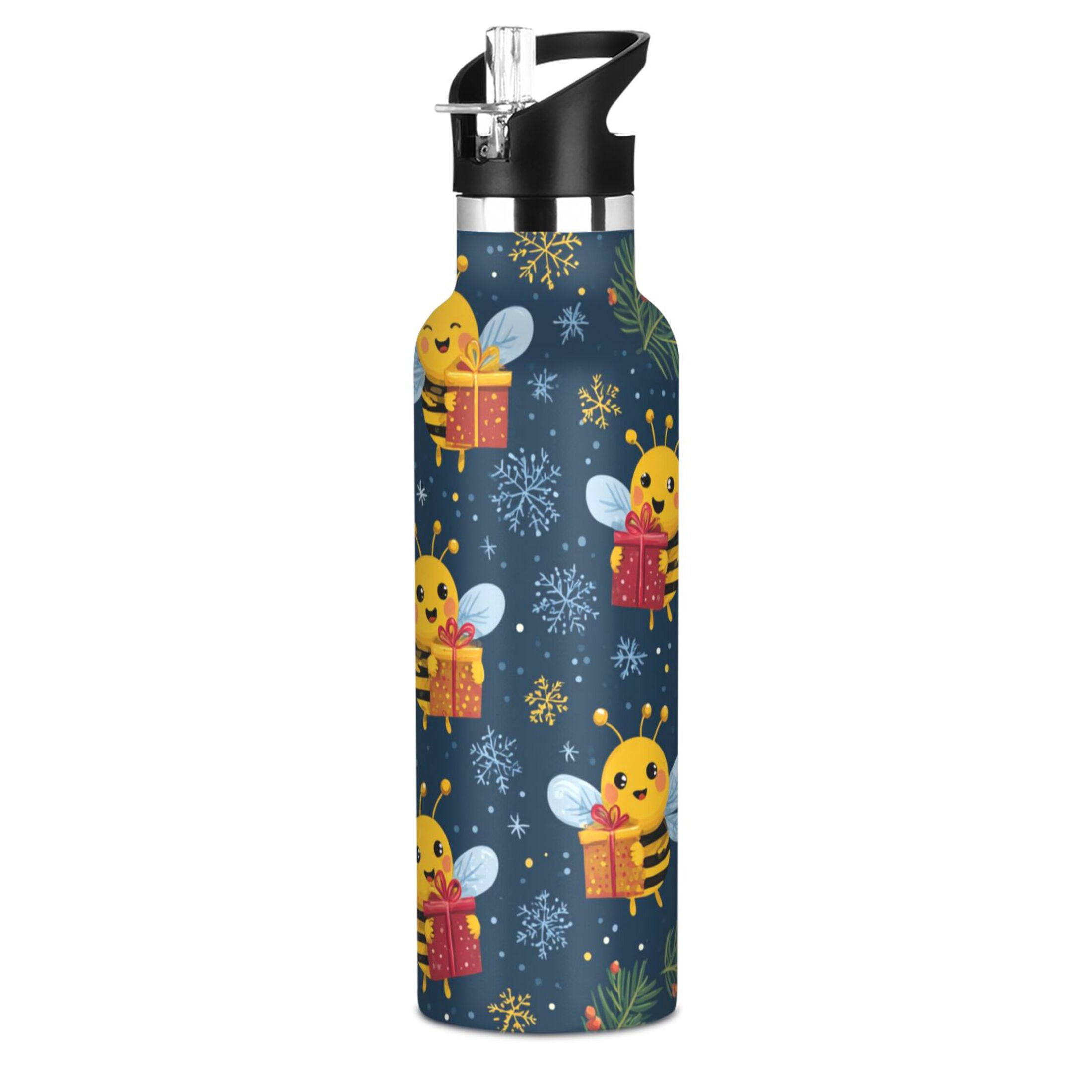 600ML Stainless Steel Insulated Cup Sports Water Bottle Portable Thermos Cup Water Glasses Insulated Tumblers Convenient and Durable Christmas Bees