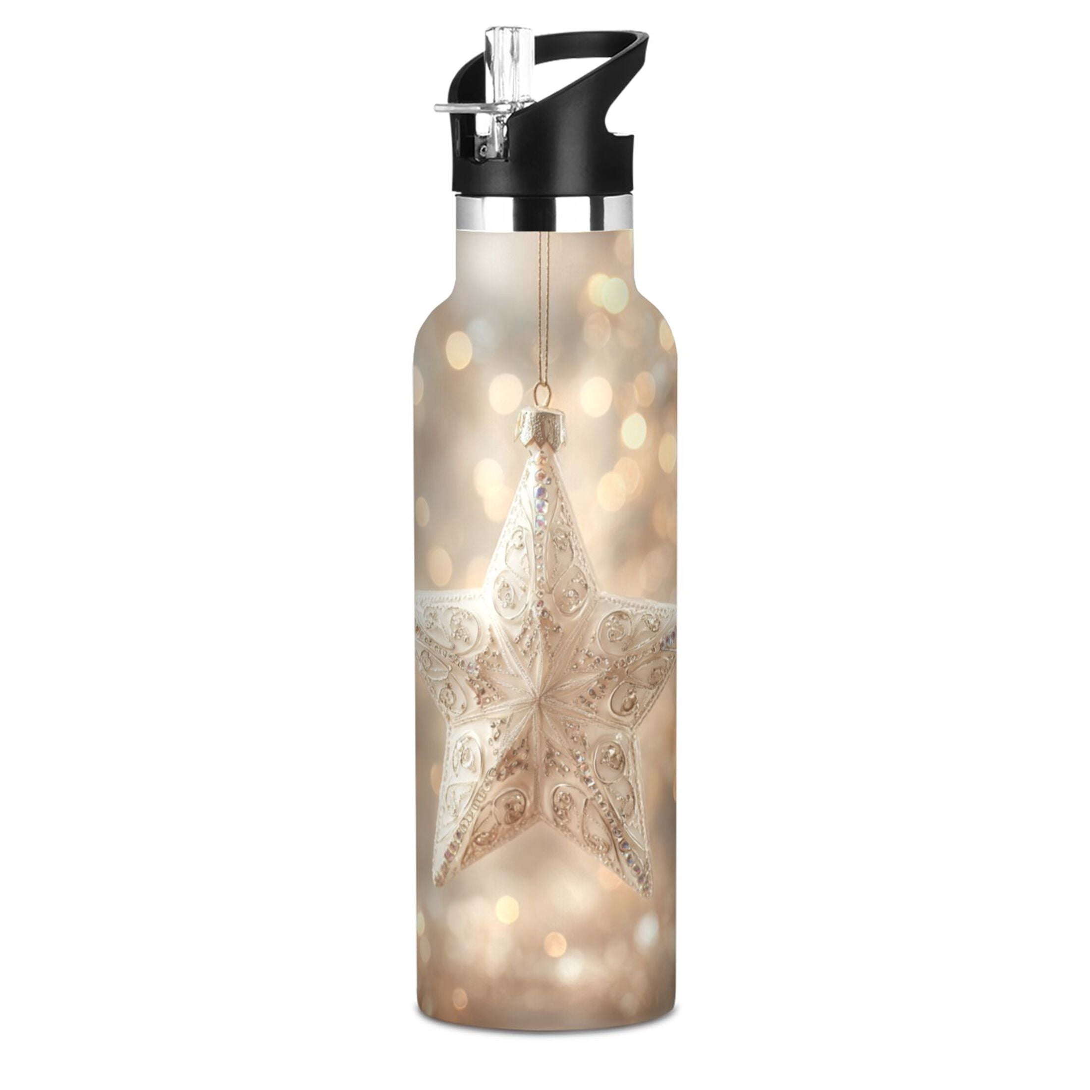 600ML Stainless Steel Insulated Cup Sports Water Bottle Portable Thermos Cup Water Glasses Insulated Tumblers Convenient and Durable Christmas Star