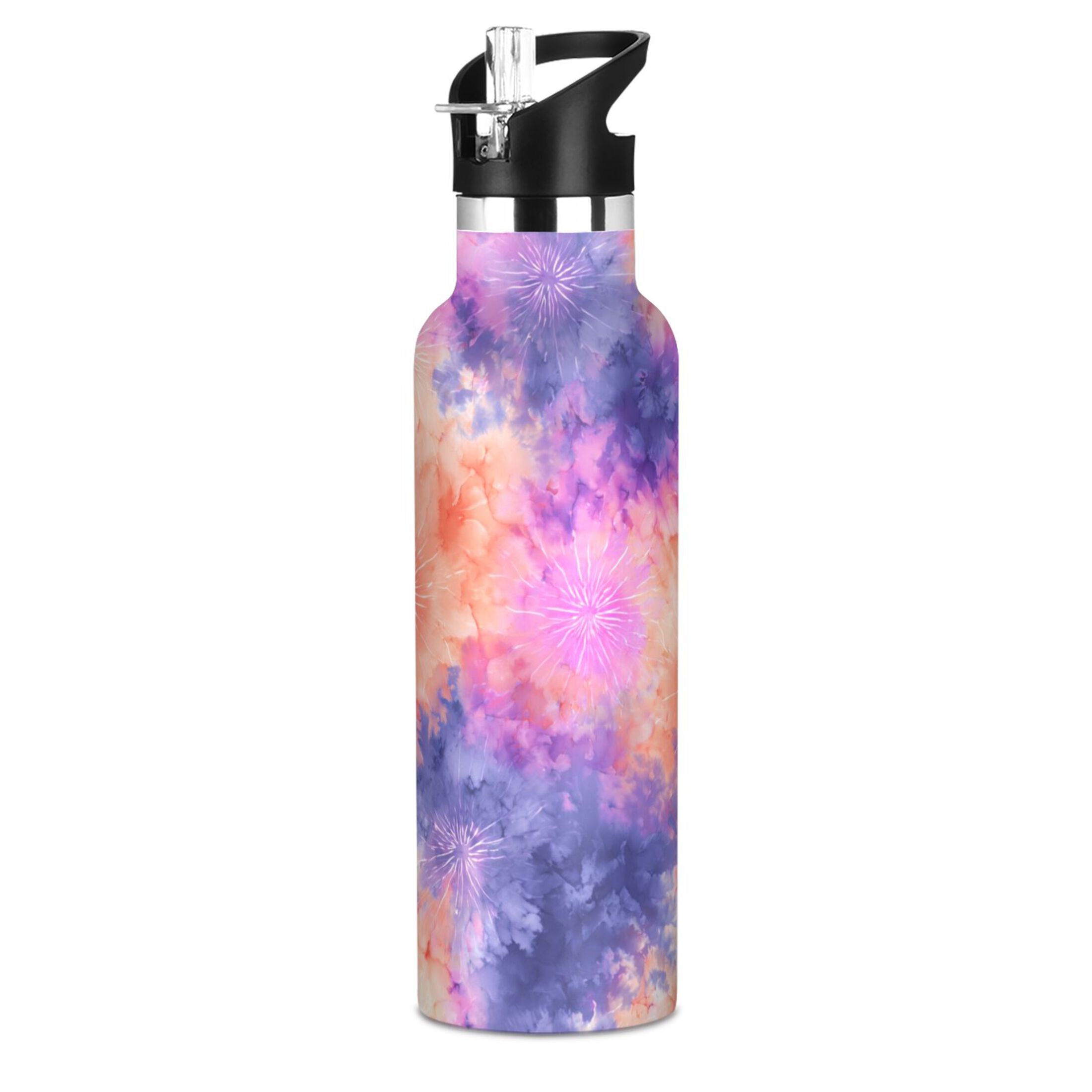 600ML Stainless Steel Insulated Cup Sports Water Bottle Portable Thermos Cup Water Glasses Insulated Tumblers Convenient and Durable Colored Tie-dye