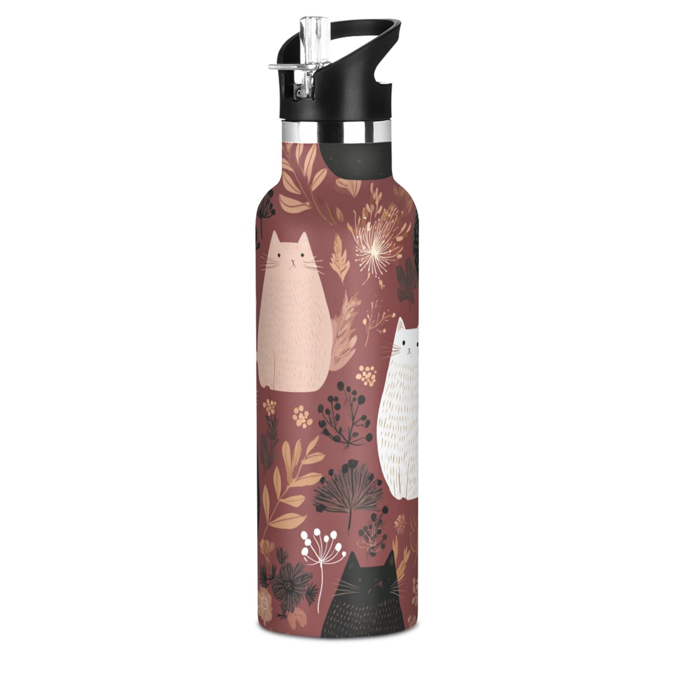 600ML Stainless Steel Insulated Cup Sports Water Bottle Portable Thermos Cup Water Glasses Insulated Tumblers Convenient and Durable Colorful Cats