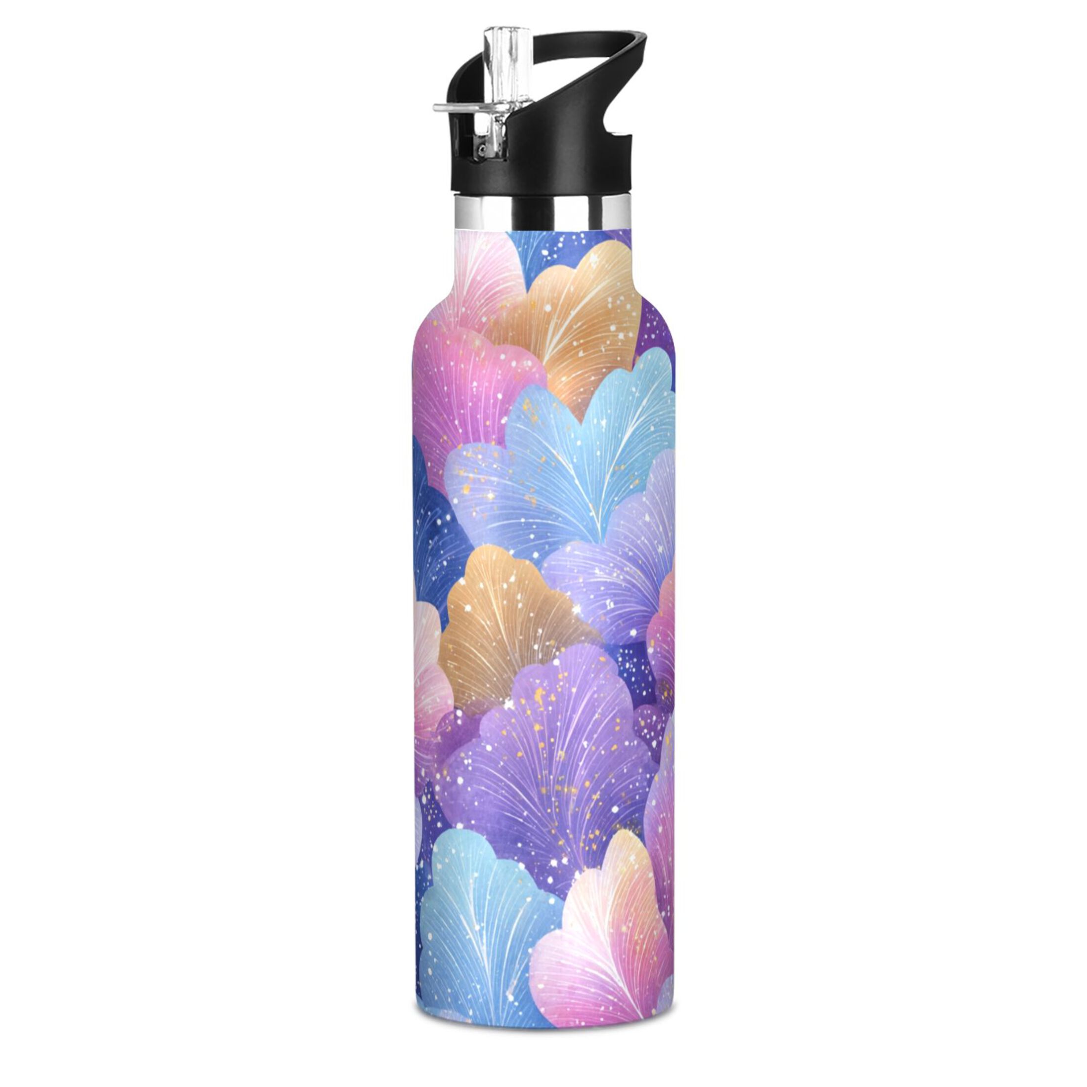 600ML Stainless Steel Insulated Cup Sports Water Bottle Portable Thermos Cup Water Glasses Insulated Tumblers Convenient and Durable Colorful Leaves