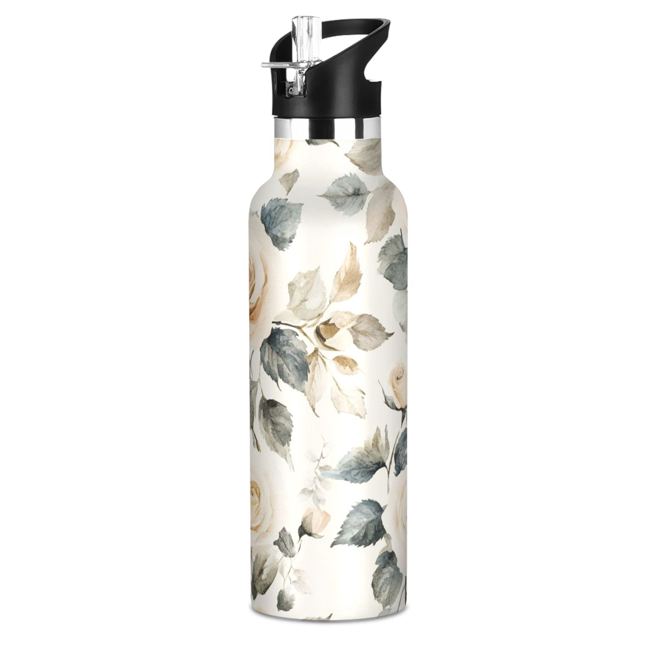 600ML Stainless Steel Insulated Cup Sports Water Bottle Portable Thermos Cup Water Glasses Insulated Tumblers Convenient and Durable Coral Roses