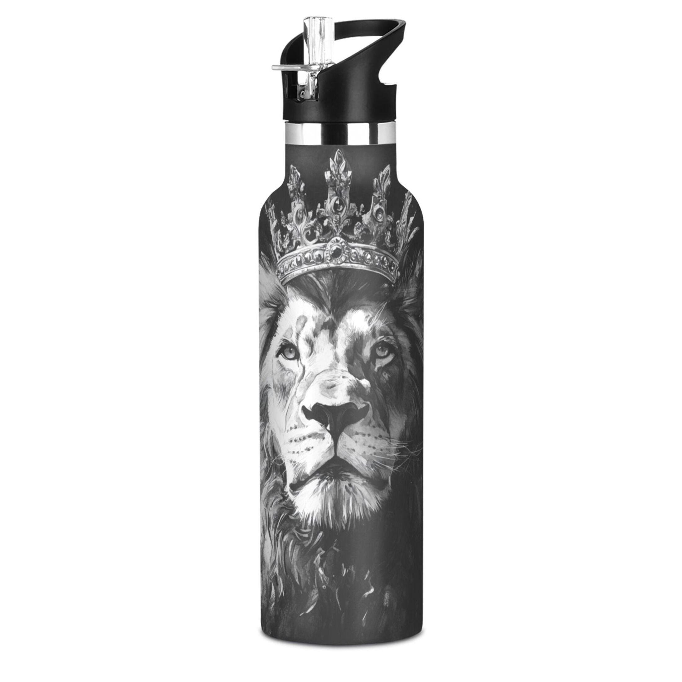 600ML Stainless Steel Insulated Cup Sports Water Bottle Portable Thermos Cup Water Glasses Insulated Tumblers Convenient and Durable Crown Lion