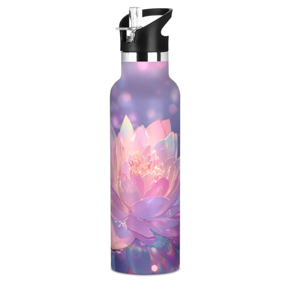 600ML Stainless Steel Insulated Cup Sports Water Bottle Portable Thermos Cup Water Glasses Insulated Tumblers Convenient and Durable Crystal Lotus