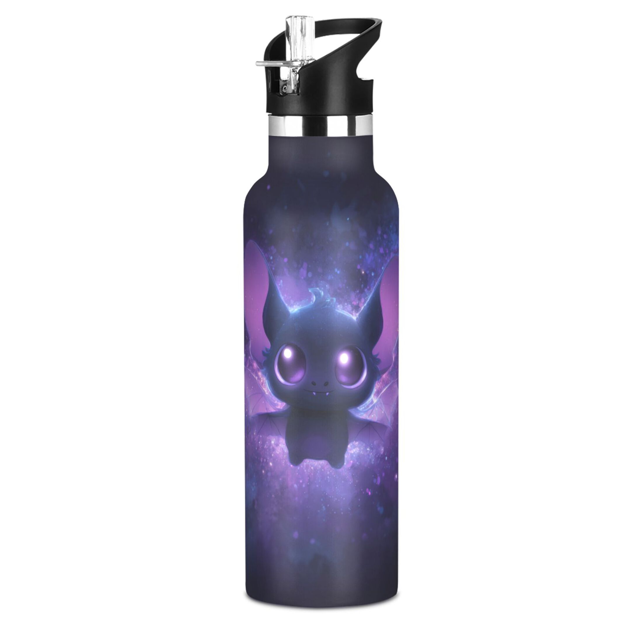 600ML Stainless Steel Insulated Cup Sports Water Bottle Portable Thermos Cup Water Glasses Insulated Tumblers Convenient and Durable Cute Bat