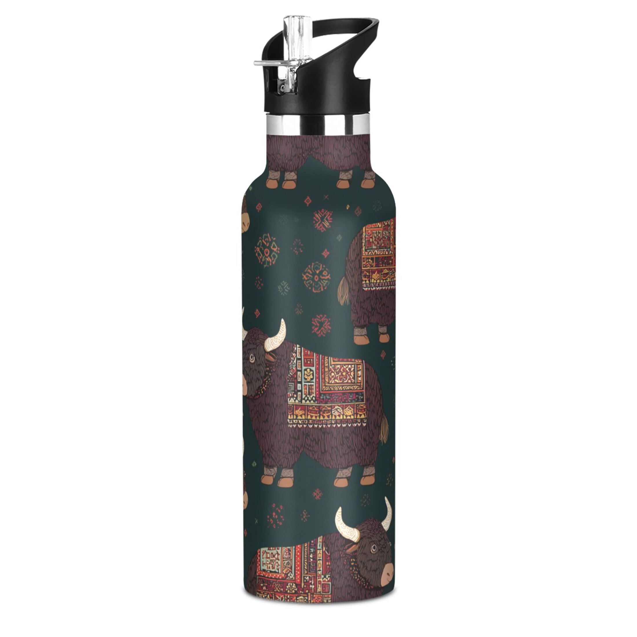 600ML Stainless Steel Insulated Cup Sports Water Bottle Portable Thermos Cup Water Glasses Insulated Tumblers Convenient and Durable Cute Cow Cartoon