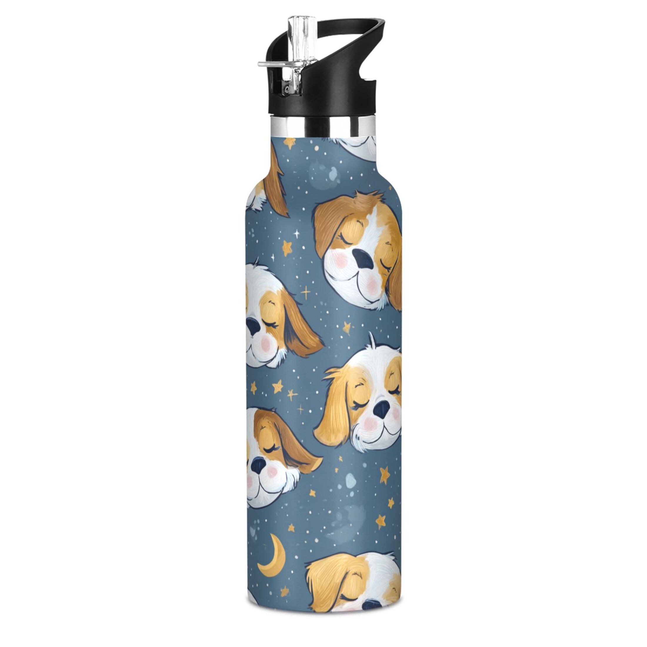 600ML Stainless Steel Insulated Cup Sports Water Bottle Portable Thermos Cup Water Glasses Insulated Tumblers Convenient and Durable Cute Dog Face