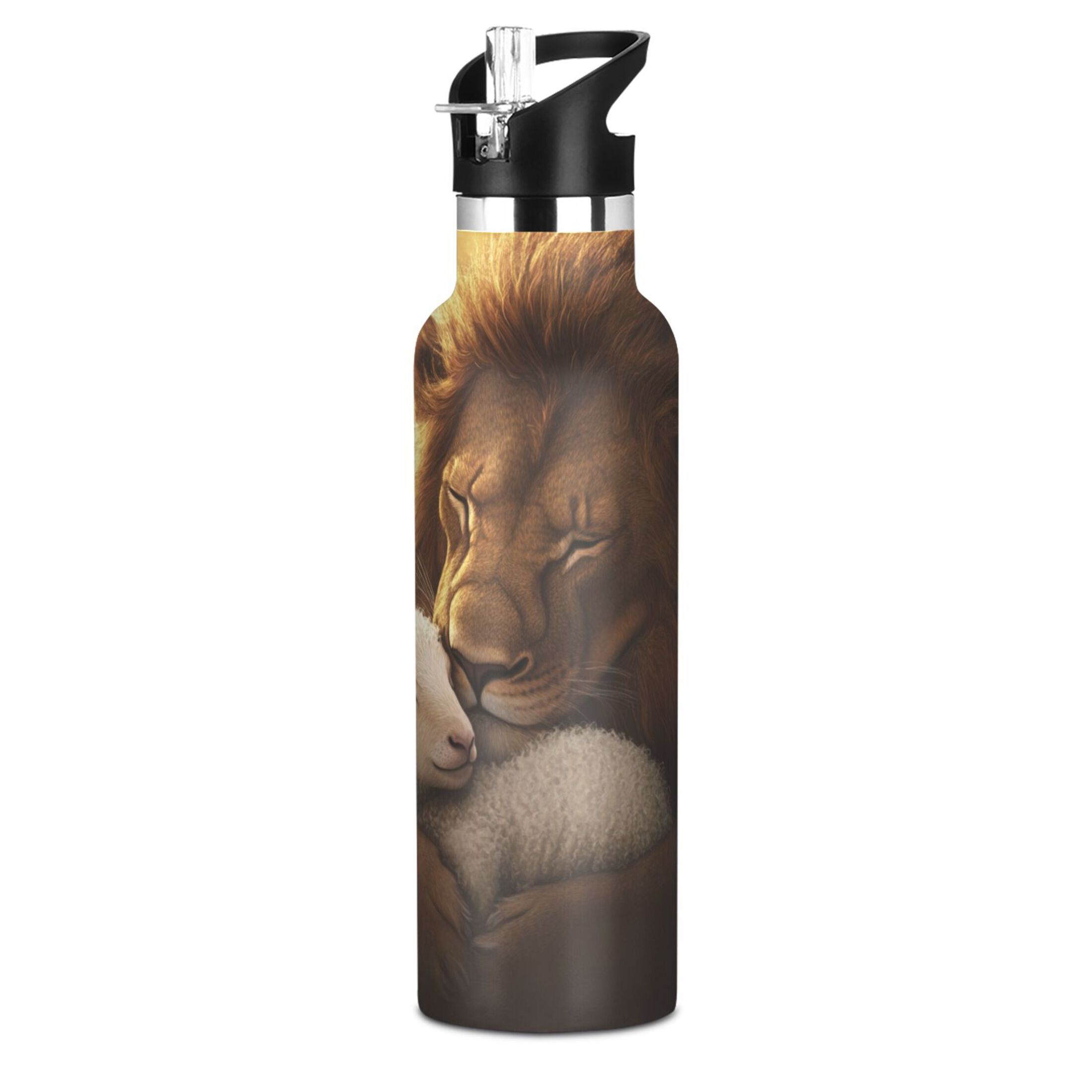 600ML Stainless Steel Insulated Cup Sports Water Bottle Portable Thermos Cup Water Glasses Insulated Tumblers Convenient and Durable Cute Lion Sheep