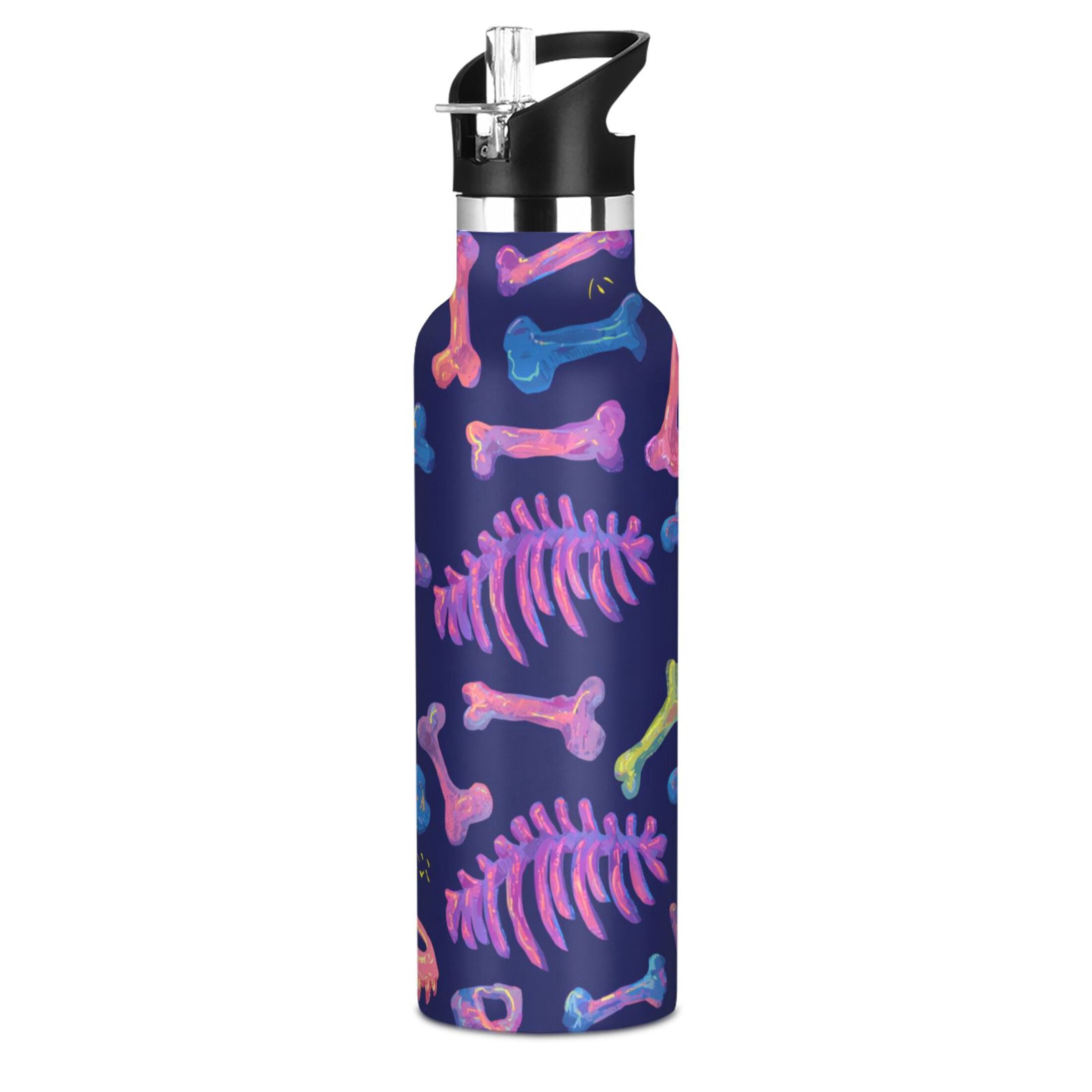 600ML Stainless Steel Insulated Cup Sports Water Bottle Portable Thermos Cup Water Glasses Insulated Tumblers Convenient and Durable Dinosaur Bones