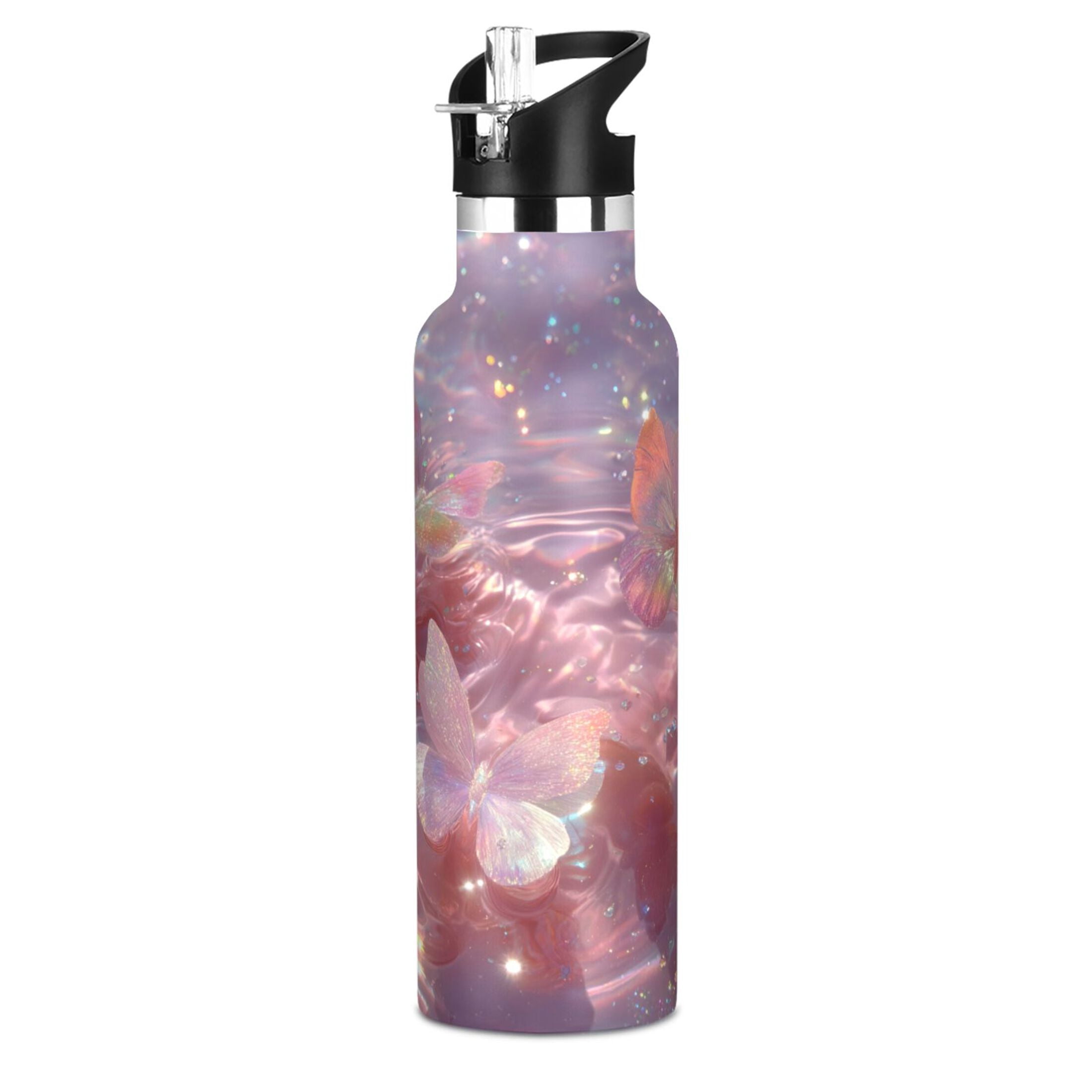 600ML Stainless Steel Insulated Cup Sports Water Bottle Portable Thermos Cup Water Glasses Insulated Tumblers Convenient and Durable Dream Butterfly