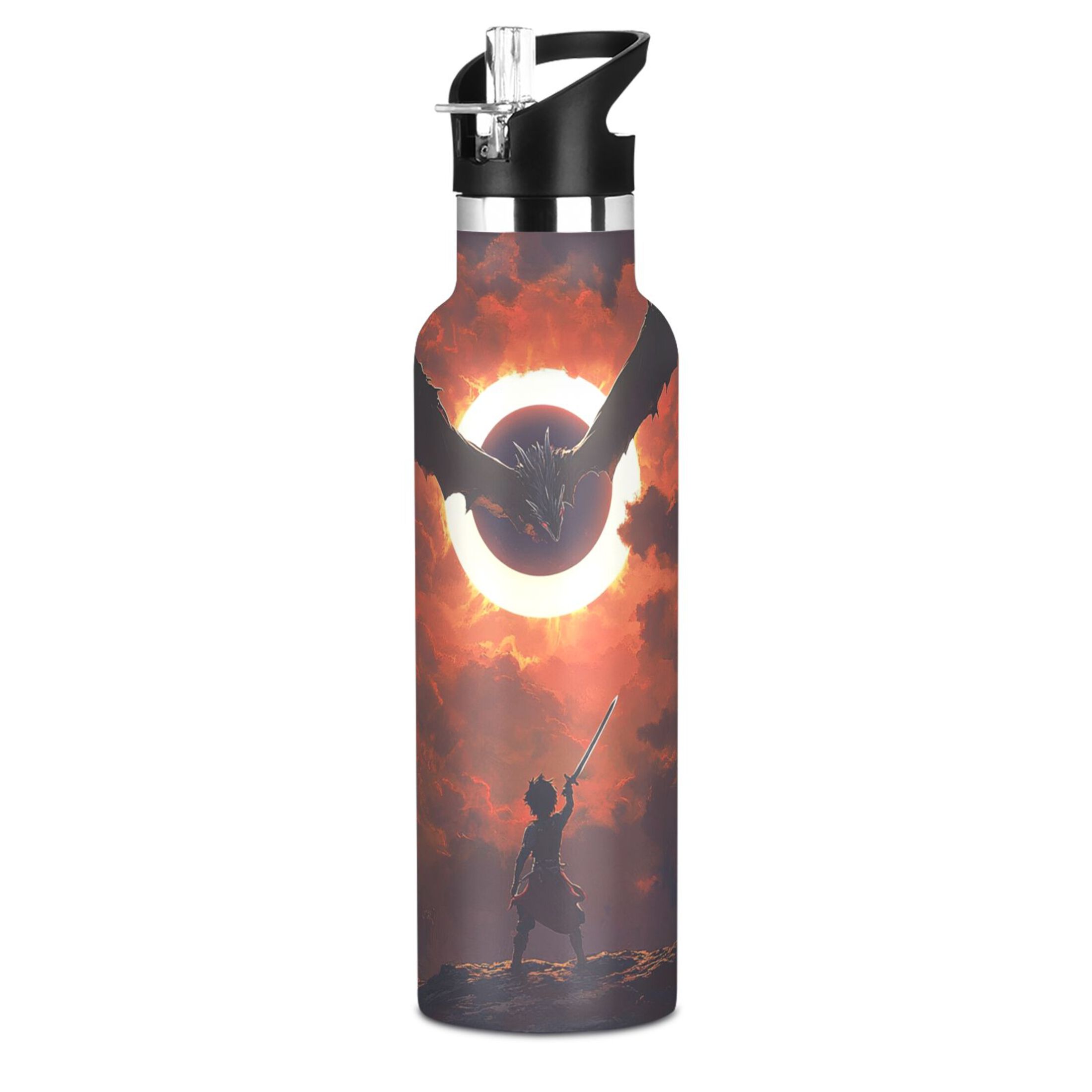 600ML Stainless Steel Insulated Cup Sports Water Bottle Portable Thermos Cup Water Glasses Insulated Tumblers Convenient and Durable Fierce Dragon