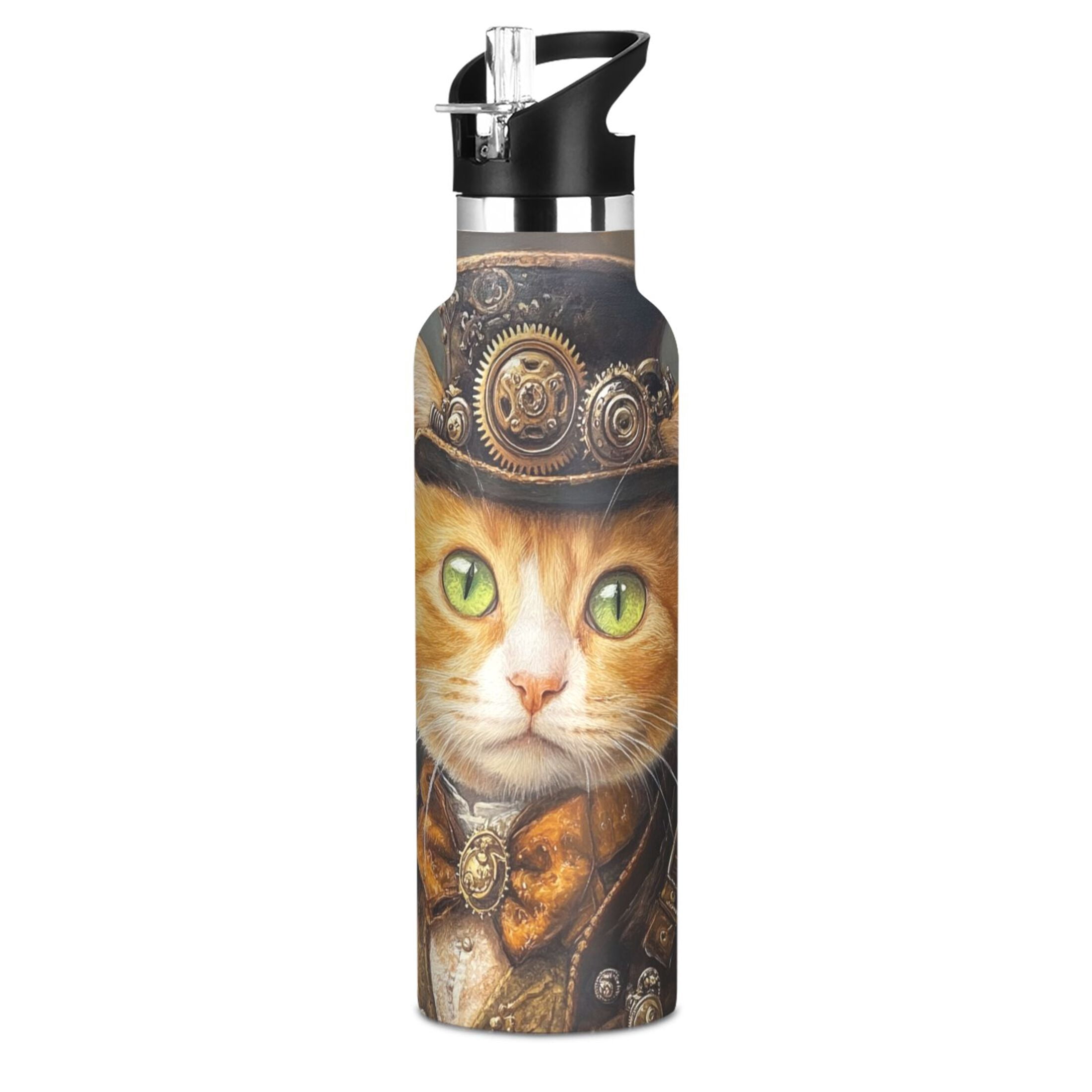 600ML Stainless Steel Insulated Cup Sports Water Bottle Portable Thermos Cup Water Glasses Insulated Tumblers Convenient and Durable Formal Cat