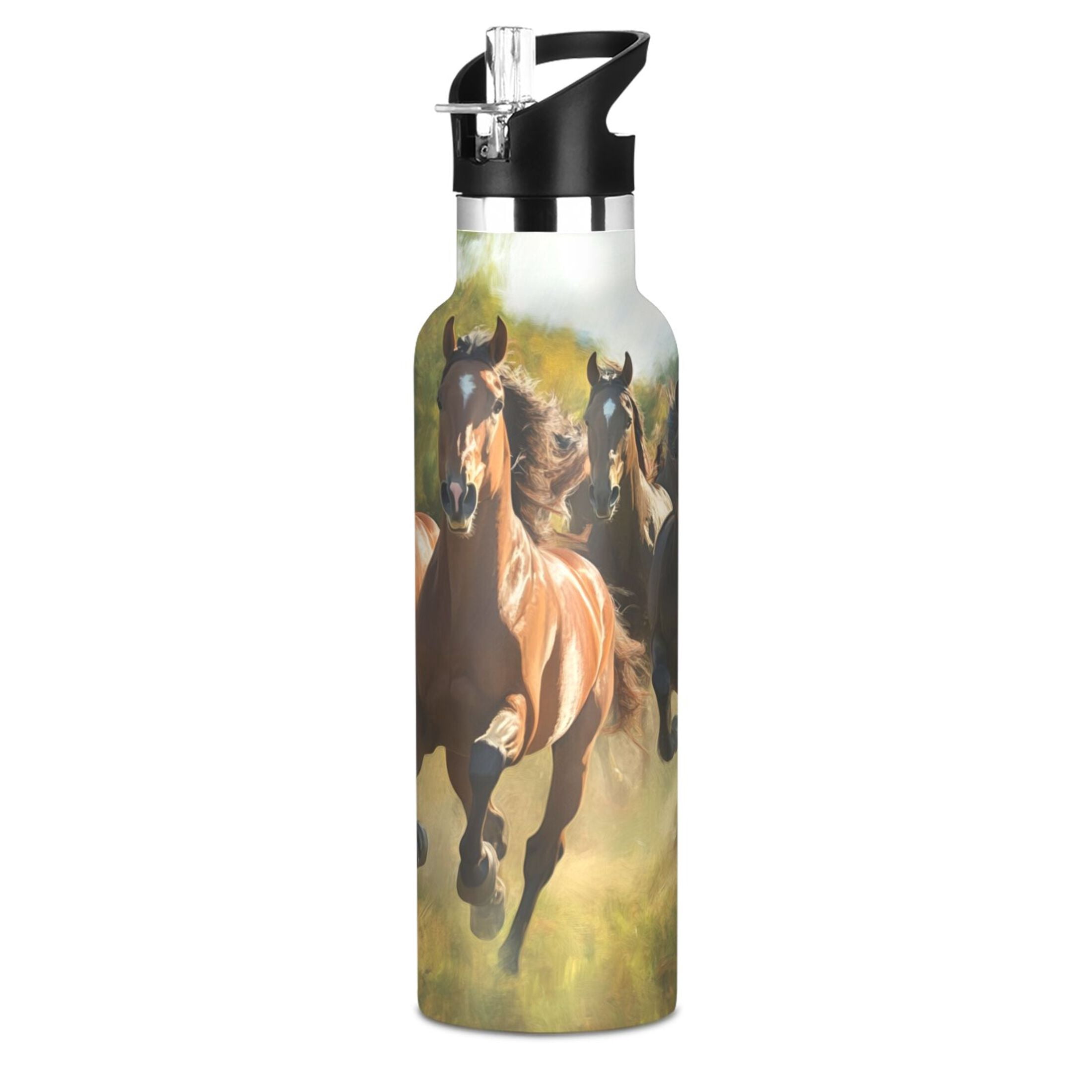 600ML Stainless Steel Insulated Cup Sports Water Bottle Portable Thermos Cup Water Glasses Insulated Tumblers Convenient and Durable Galloping Steeds