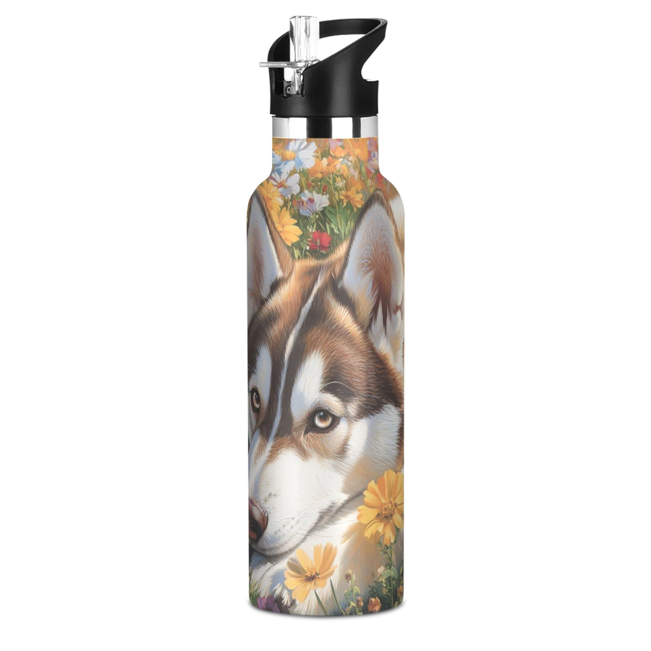 600ML Stainless Steel Insulated Cup Sports Water Bottle Portable Thermos Cup Water Glasses Insulated Tumblers Convenient and Durable Garden Husky