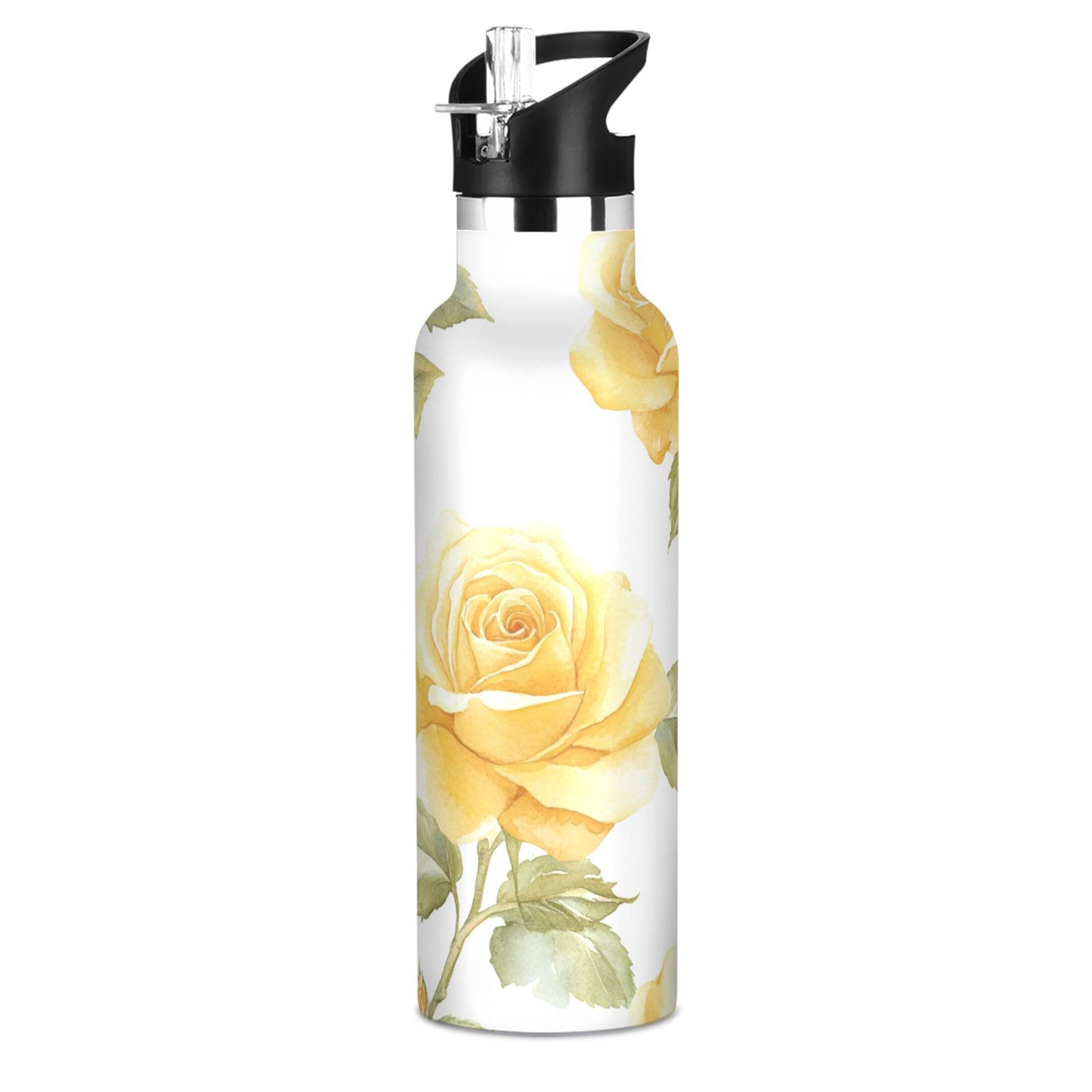 600ML Stainless Steel Insulated Cup Sports Water Bottle Portable Thermos Cup Water Glasses Insulated Tumblers Convenient and Durable Gold Roses