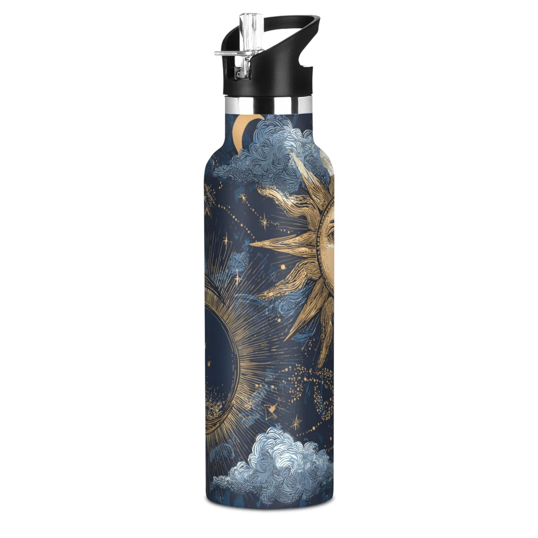 600ML Stainless Steel Insulated Cup Sports Water Bottle Portable Thermos Cup Water Glasses Insulated Tumblers Convenient and Durable Golden Sun