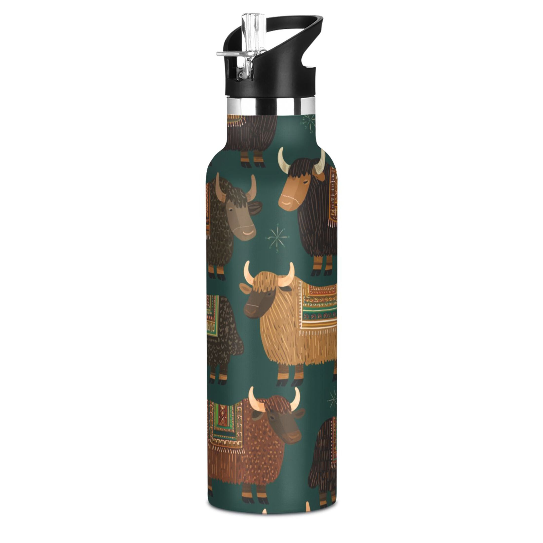 600ML Stainless Steel Insulated Cup Sports Water Bottle Portable Thermos Cup Water Glasses Insulated Tumblers Convenient and Durable Gray Cattle