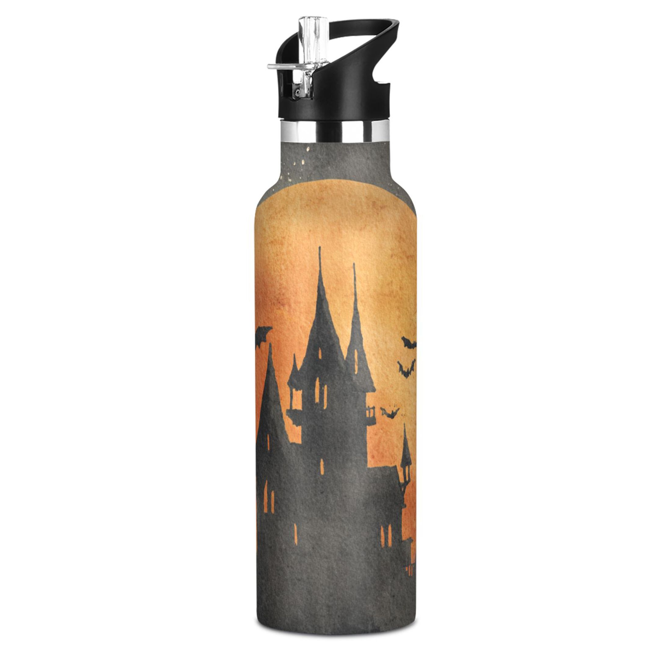 600ML Stainless Steel Insulated Cup Sports Water Bottle Portable Thermos Cup Water Glasses Insulated Tumblers Convenient and Durable Halloween Castle