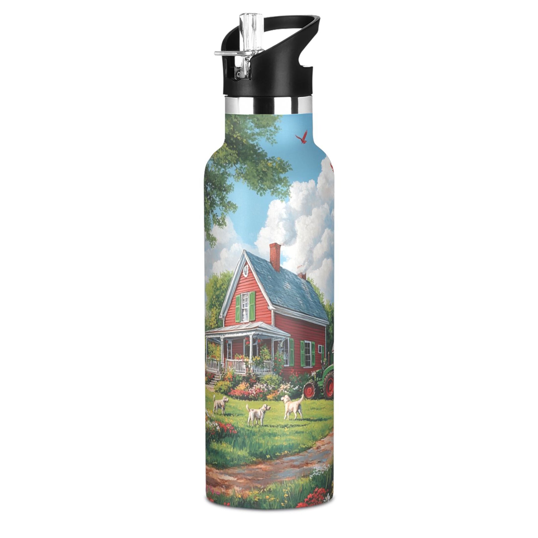 600ML Stainless Steel Insulated Cup Sports Water Bottle Portable Thermos Cup Water Glasses Insulated Tumblers Convenient and Durable Happy House