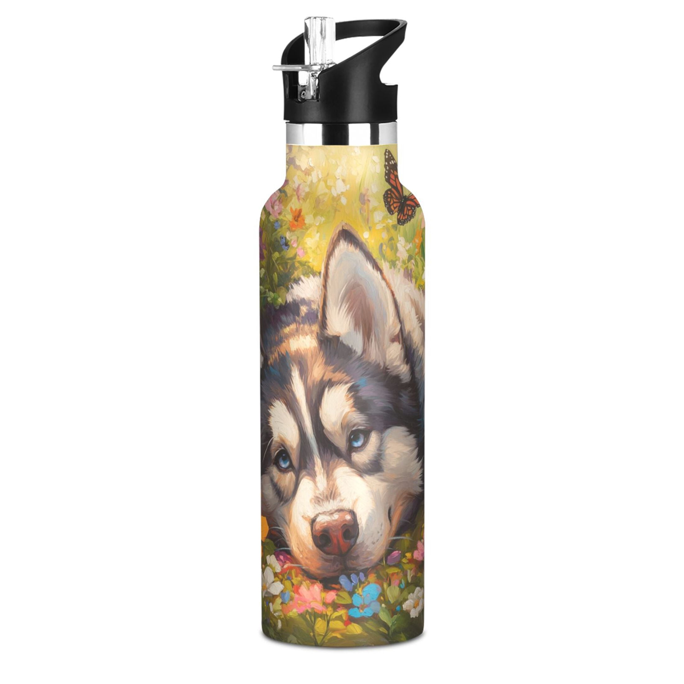 600ML Stainless Steel Insulated Cup Sports Water Bottle Portable Thermos Cup Water Glasses Insulated Tumblers Convenient and Durable Husky Butterfly