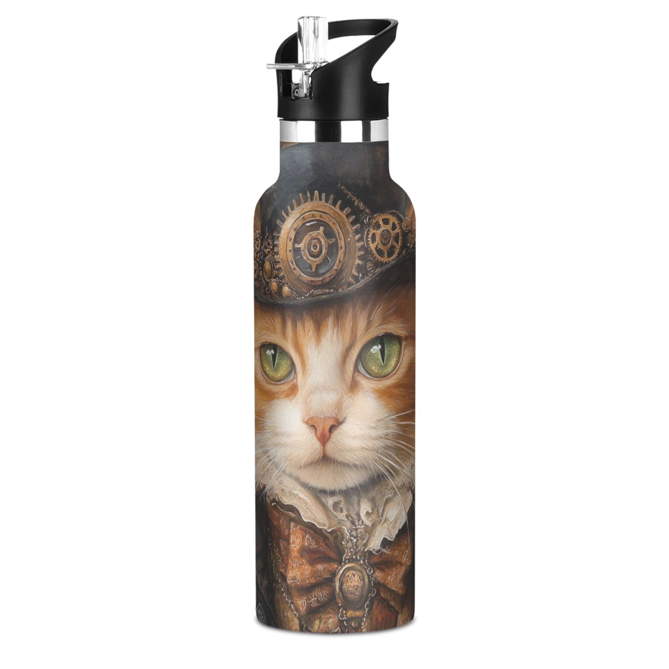 600ML Stainless Steel Insulated Cup Sports Water Bottle Portable Thermos Cup Water Glasses Insulated Tumblers Convenient and Durable Jazz Cat