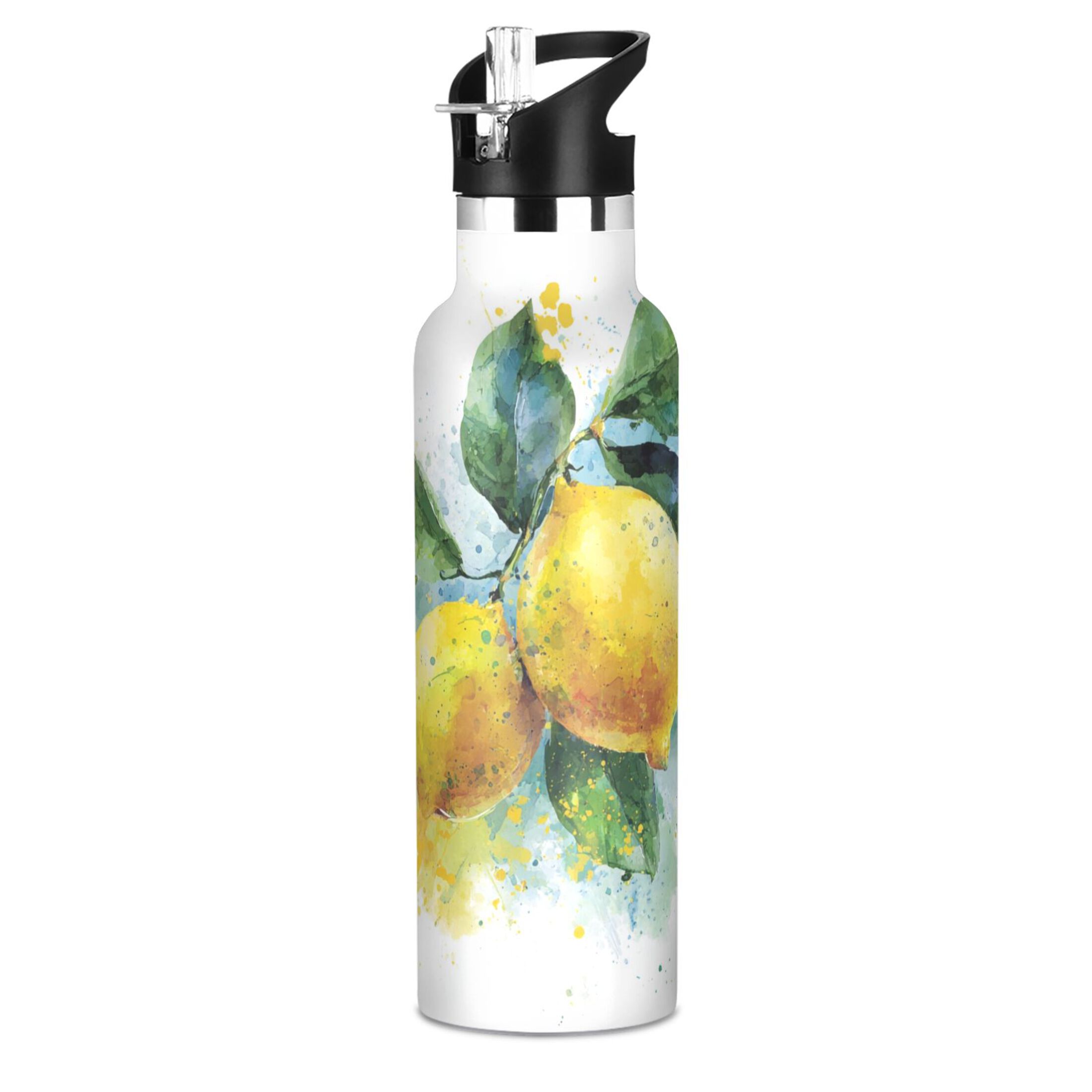 600ML Stainless Steel Insulated Cup Sports Water Bottle Portable Thermos Cup Water Glasses Insulated Tumblers Convenient and Durable Lemon
