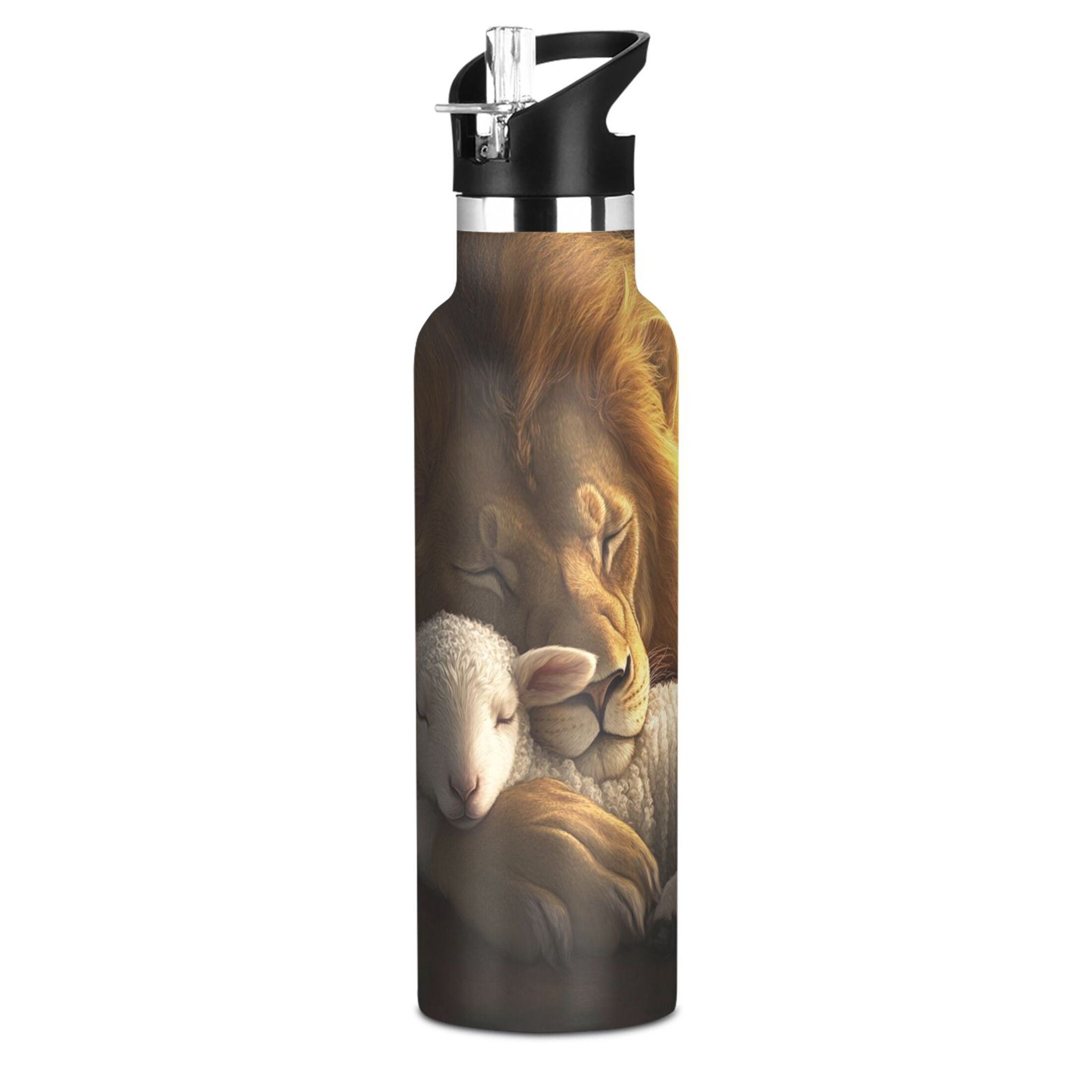 600ML Stainless Steel Insulated Cup Sports Water Bottle Portable Thermos Cup Water Glasses Insulated Tumblers Convenient and Durable Lion Sheep