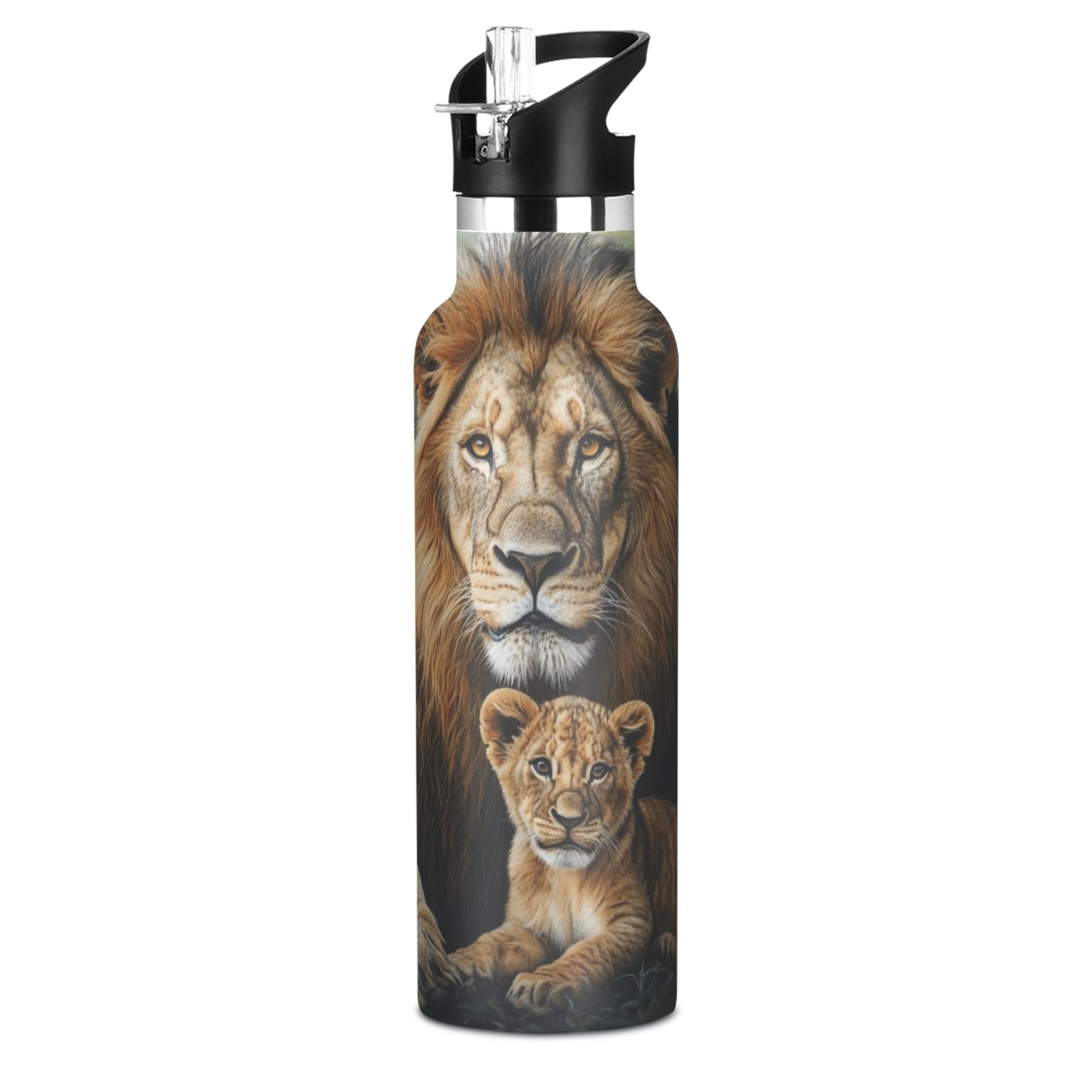 600ML Stainless Steel Insulated Cup Sports Water Bottle Portable Thermos Cup Water Glasses Insulated Tumblers Convenient and Durable Lions