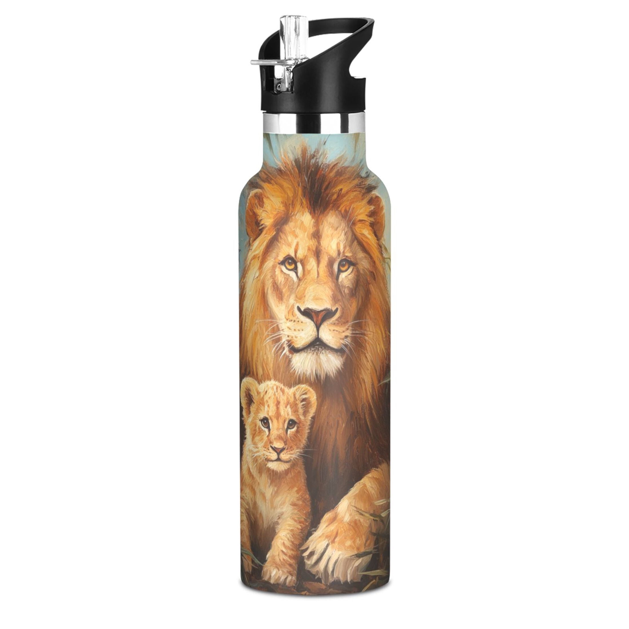 600ML Stainless Steel Insulated Cup Sports Water Bottle Portable Thermos Cup Water Glasses Insulated Tumblers Convenient and Durable Lovely Lions