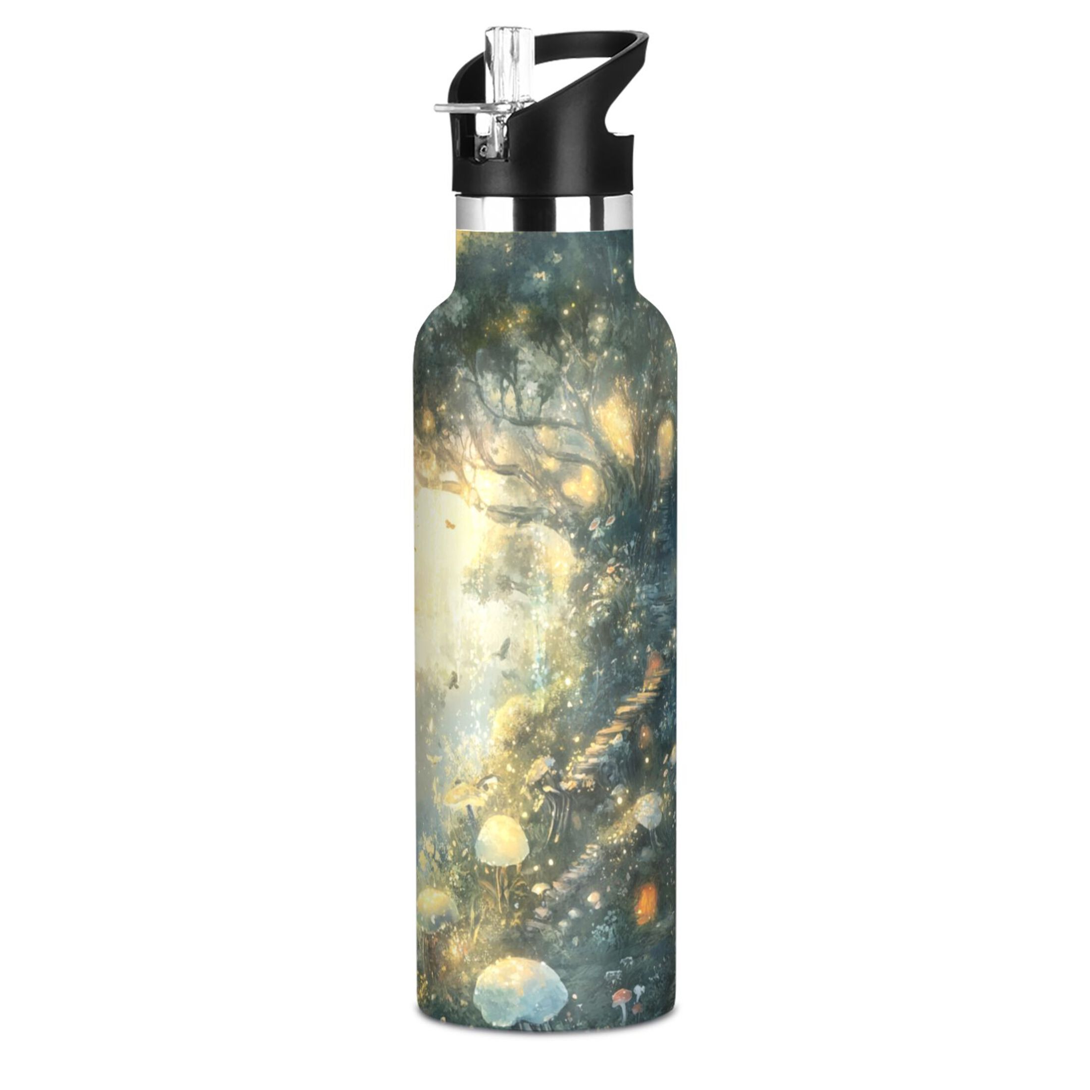 600ML Stainless Steel Insulated Cup Sports Water Bottle Portable Thermos Cup Water Glasses Insulated Tumblers Convenient and Durable Magic Tree