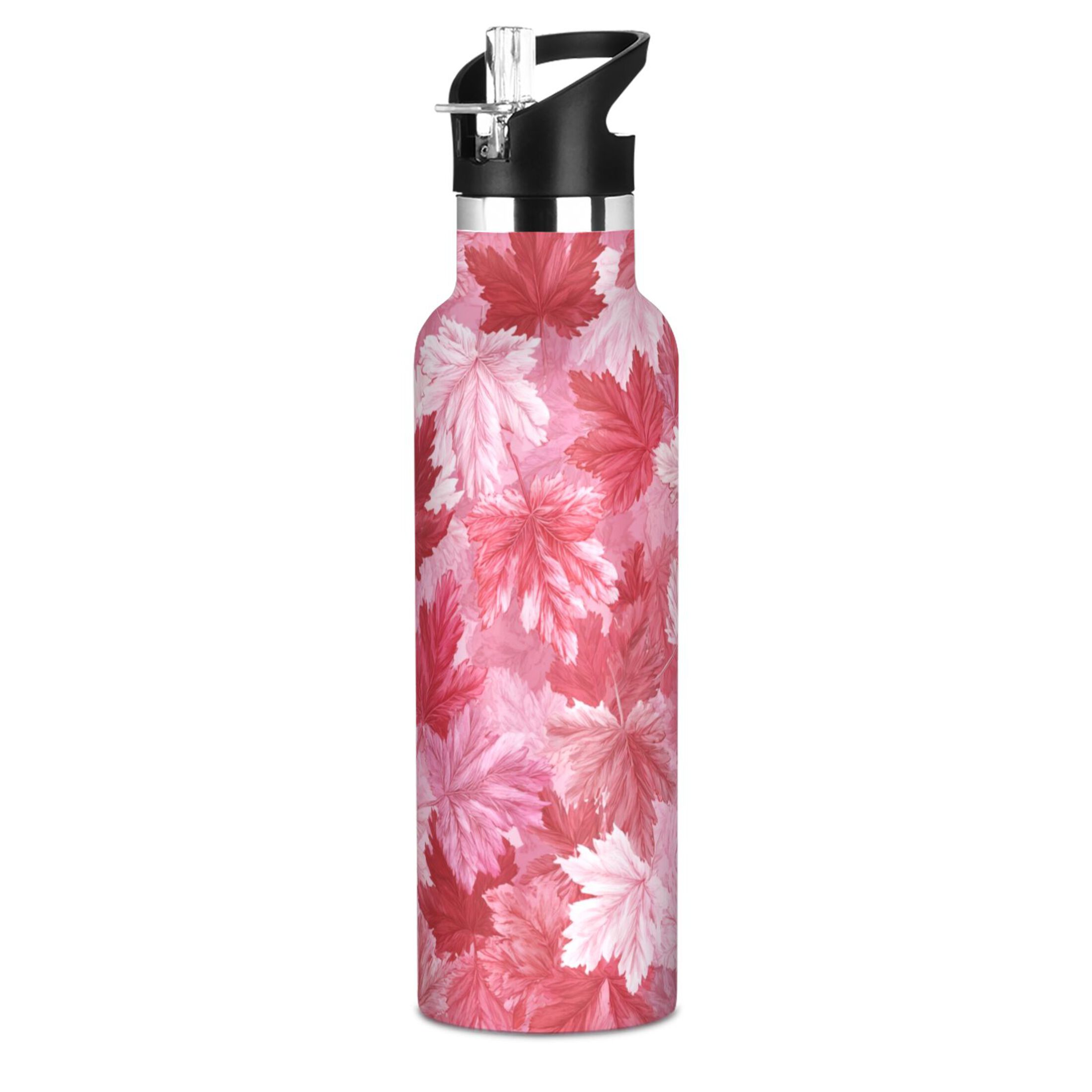 600ML Stainless Steel Insulated Cup Sports Water Bottle Portable Thermos Cup Water Glasses Insulated Tumblers Convenient and Durable Maple Leaf