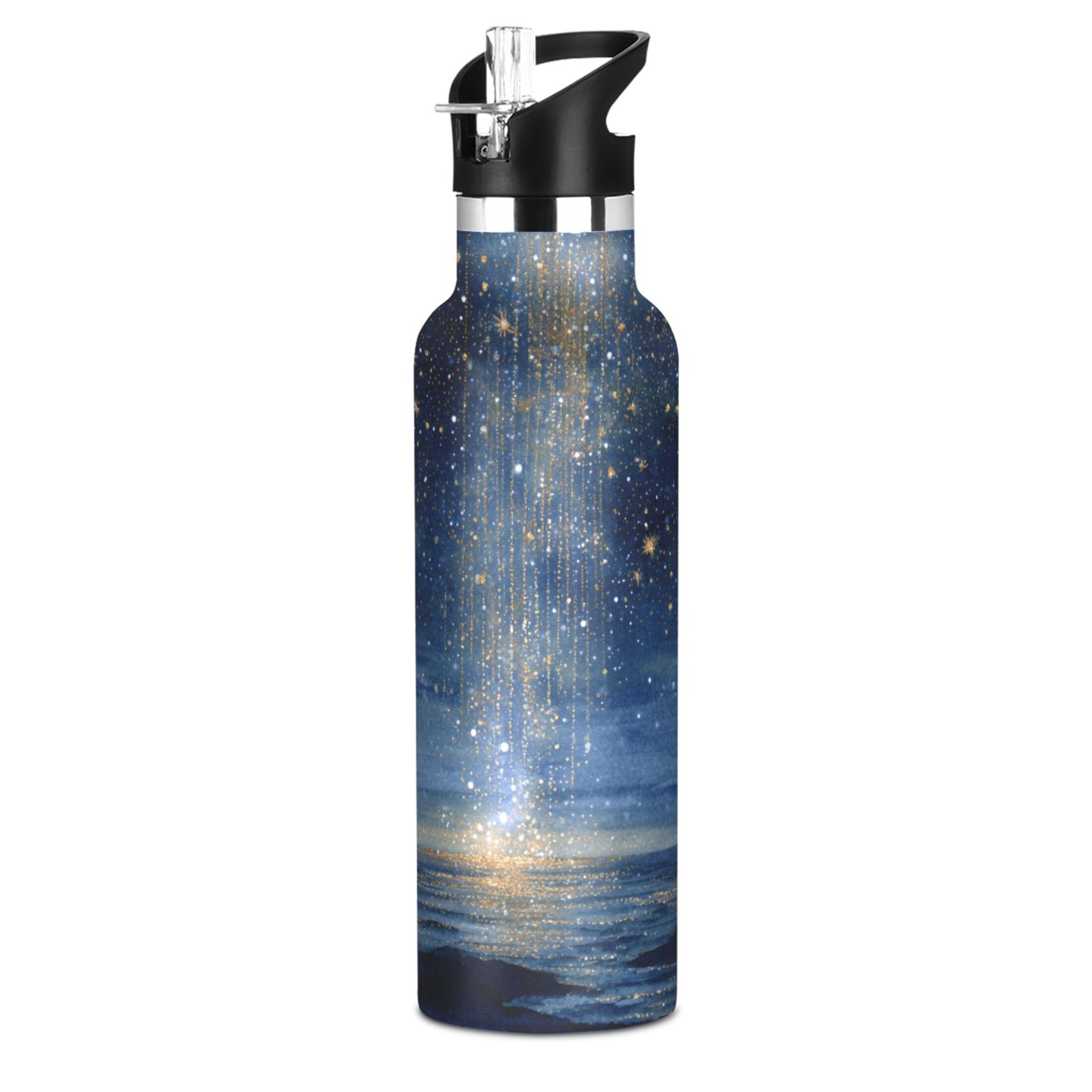600ML Stainless Steel Insulated Cup Sports Water Bottle Portable Thermos Cup Water Glasses Insulated Tumblers Convenient and Durable Meteor Sea