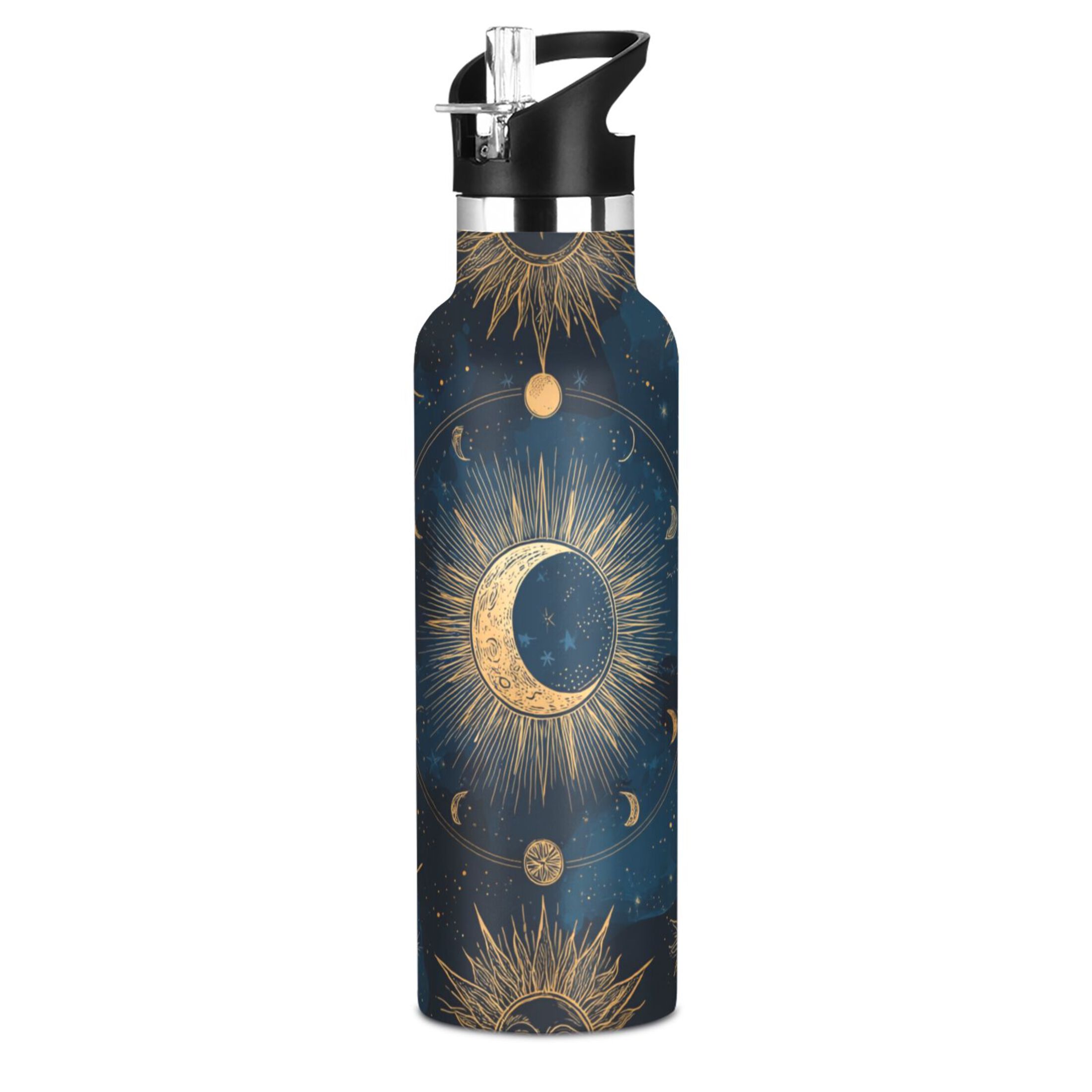 600ML Stainless Steel Insulated Cup Sports Water Bottle Portable Thermos Cup Water Glasses Insulated Tumblers Convenient and Durable Moon Pattern