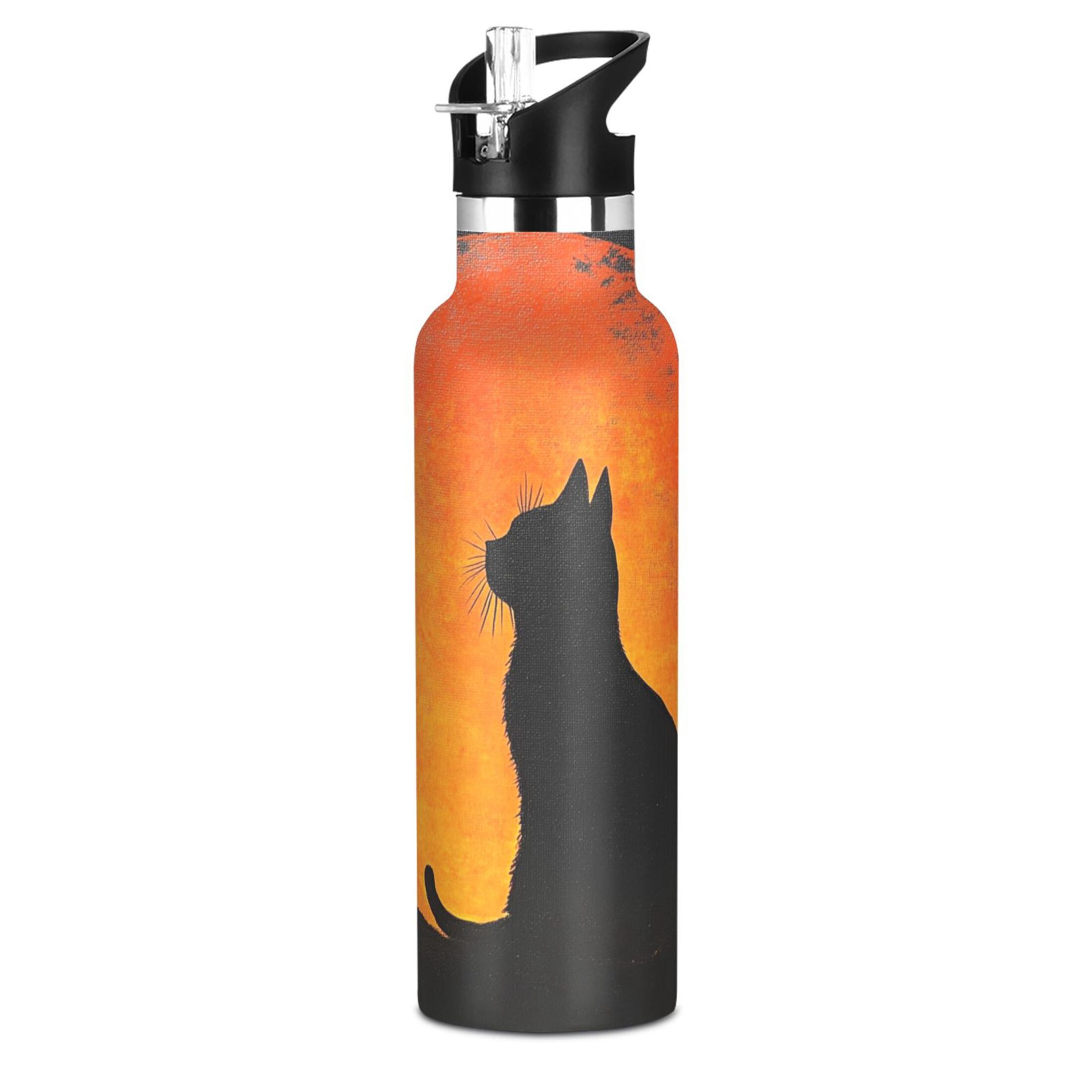600ML Stainless Steel Insulated Cup Sports Water Bottle Portable Thermos Cup Water Glasses Insulated Tumblers Convenient and Durable Moonlit Cat