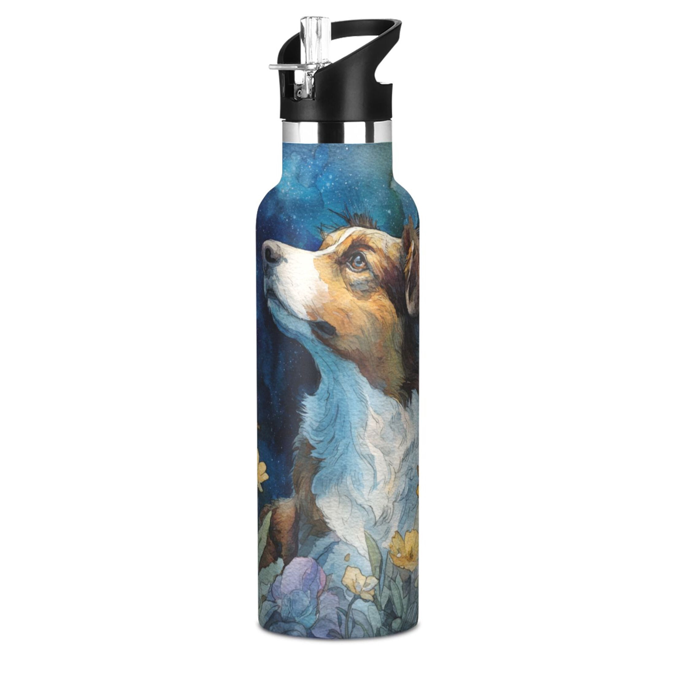 600ML Stainless Steel Insulated Cup Sports Water Bottle Portable Thermos Cup Water Glasses Insulated Tumblers Convenient and Durable Night Dog