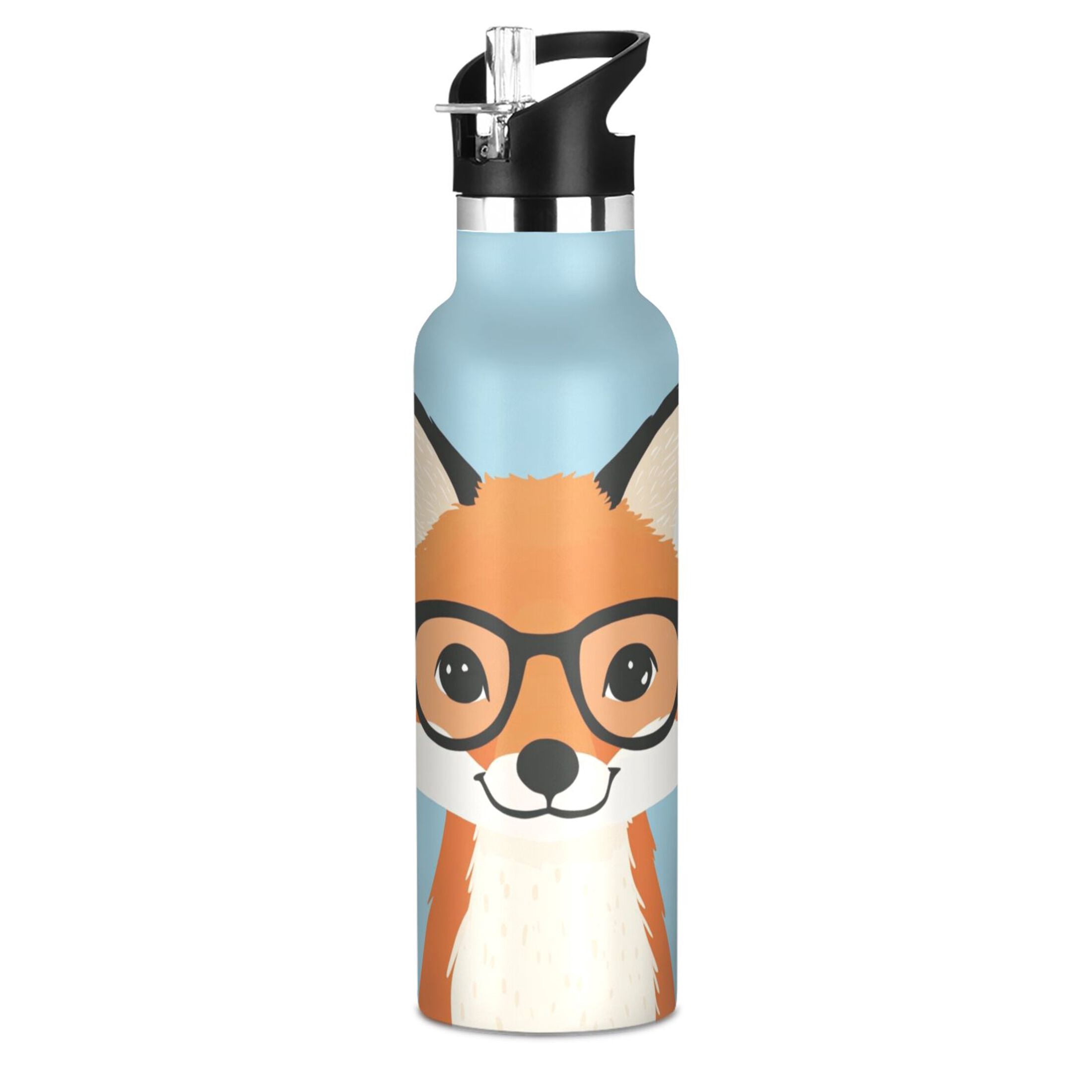 600ML Stainless Steel Insulated Cup Sports Water Bottle Portable Thermos Cup Water Glasses Insulated Tumblers Convenient and Durable Orange Fox