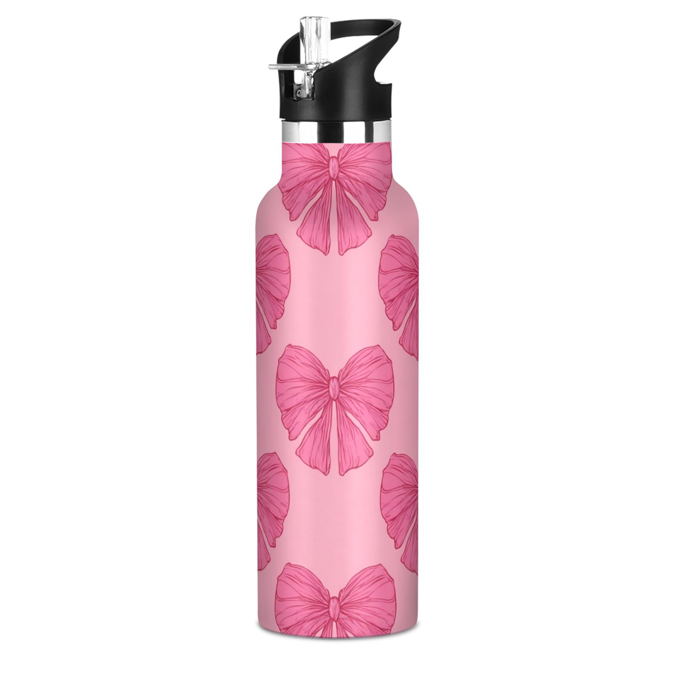 600ML Stainless Steel Insulated Cup Sports Water Bottle Portable Thermos Cup Water Glasses Insulated Tumblers Convenient and Durable Pink Bow Cute