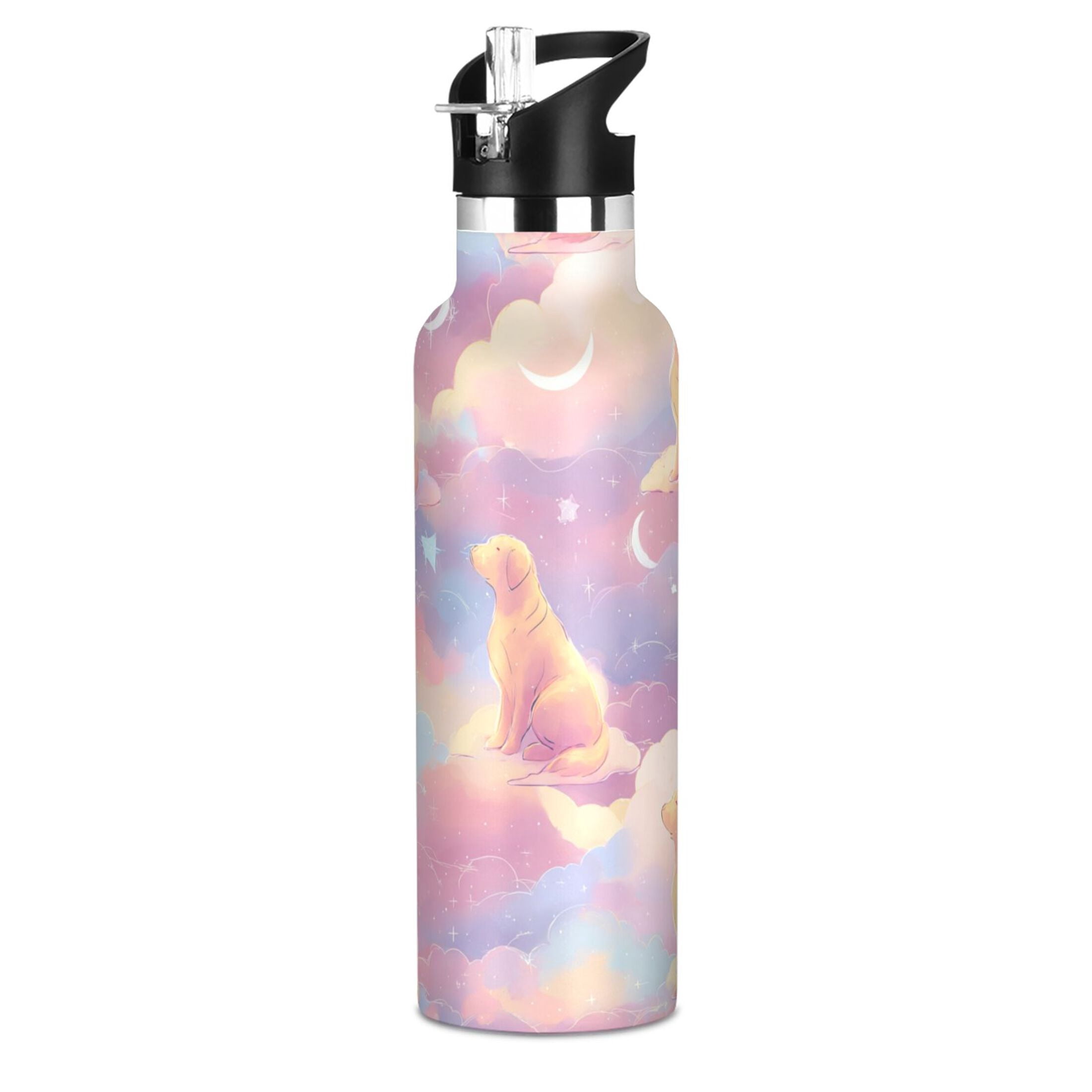 600ML Stainless Steel Insulated Cup Sports Water Bottle Portable Thermos Cup Water Glasses Insulated Tumblers Convenient and Durable Pink Dog