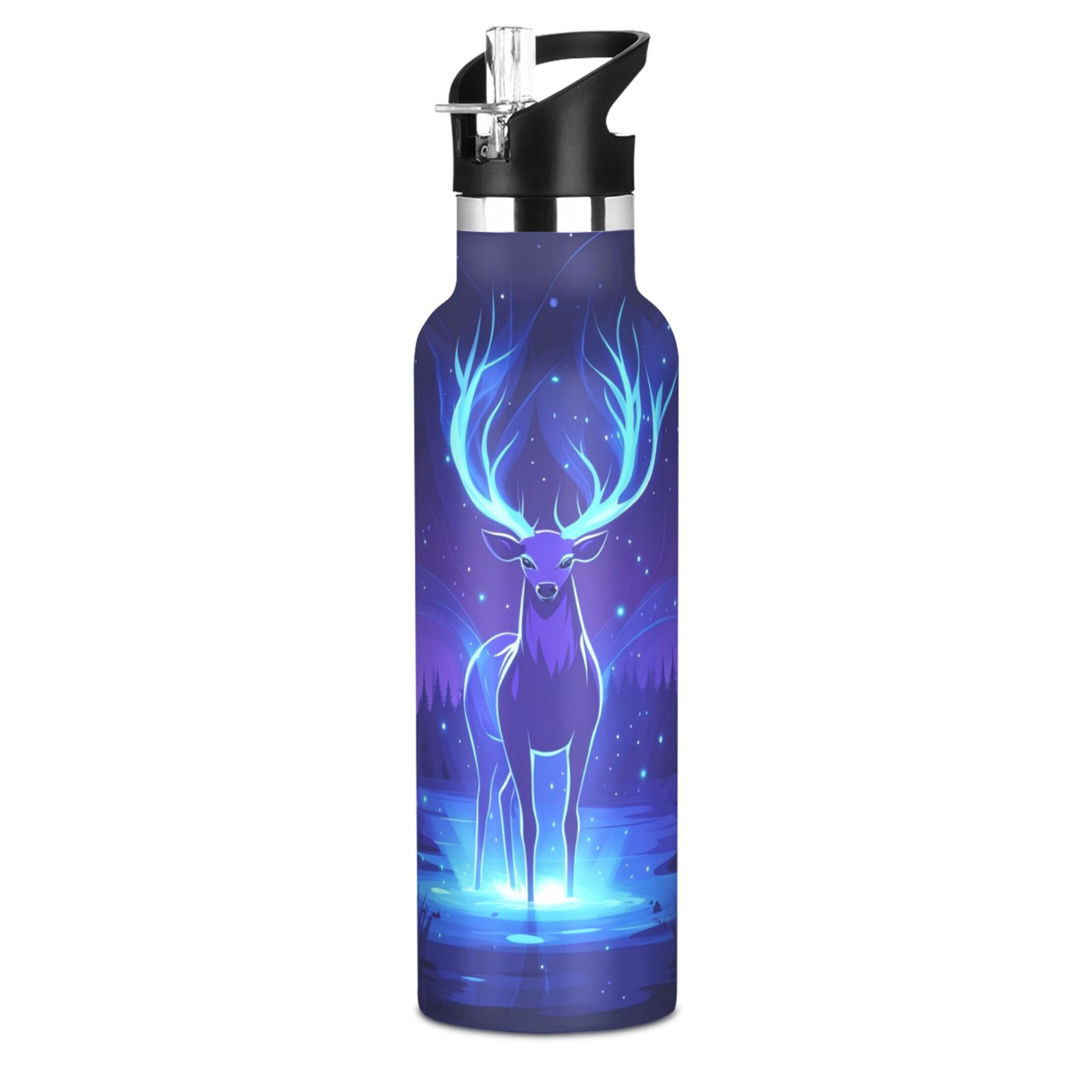 600ML Stainless Steel Insulated Cup Sports Water Bottle Portable Thermos Cup Water Glasses Insulated Tumblers Convenient and Durable Purple Elk