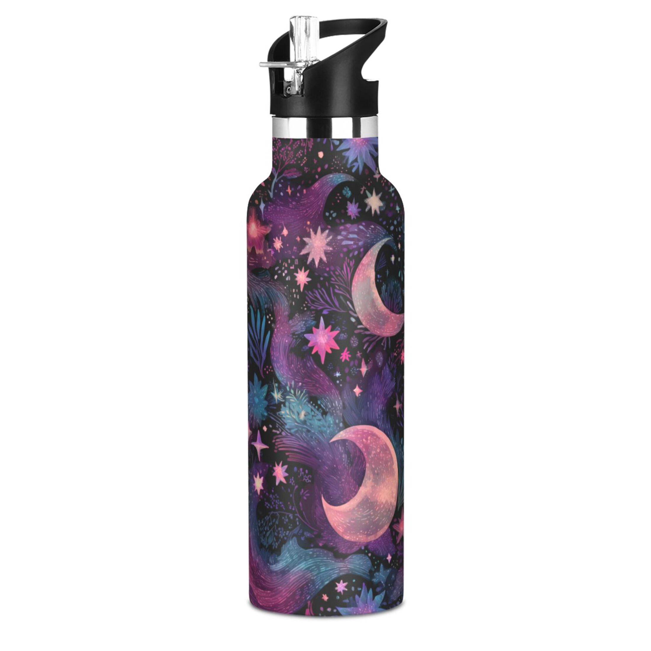 600ML Stainless Steel Insulated Cup Sports Water Bottle Portable Thermos Cup Water Glasses Insulated Tumblers Convenient and Durable Purple Moon